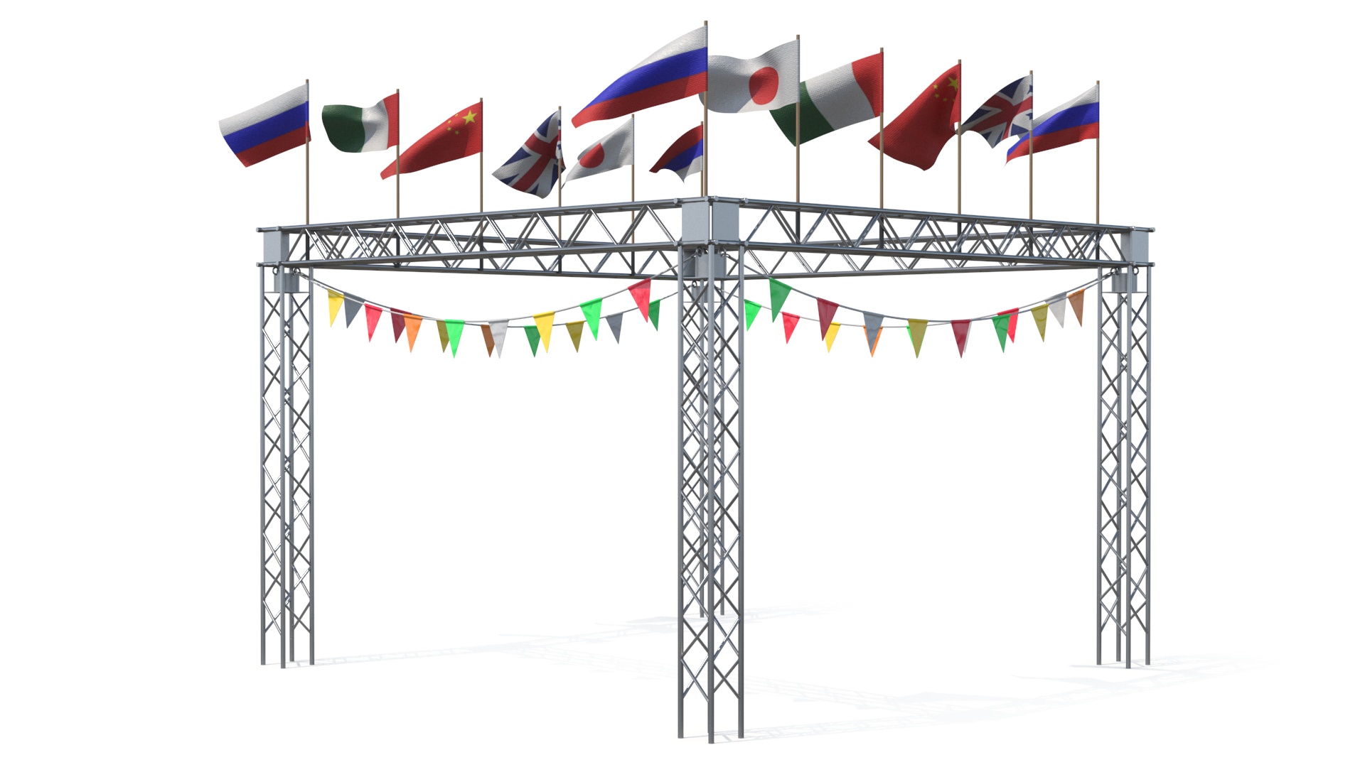 Circus Tent with Flags and Trees in Park with Fur 3D model