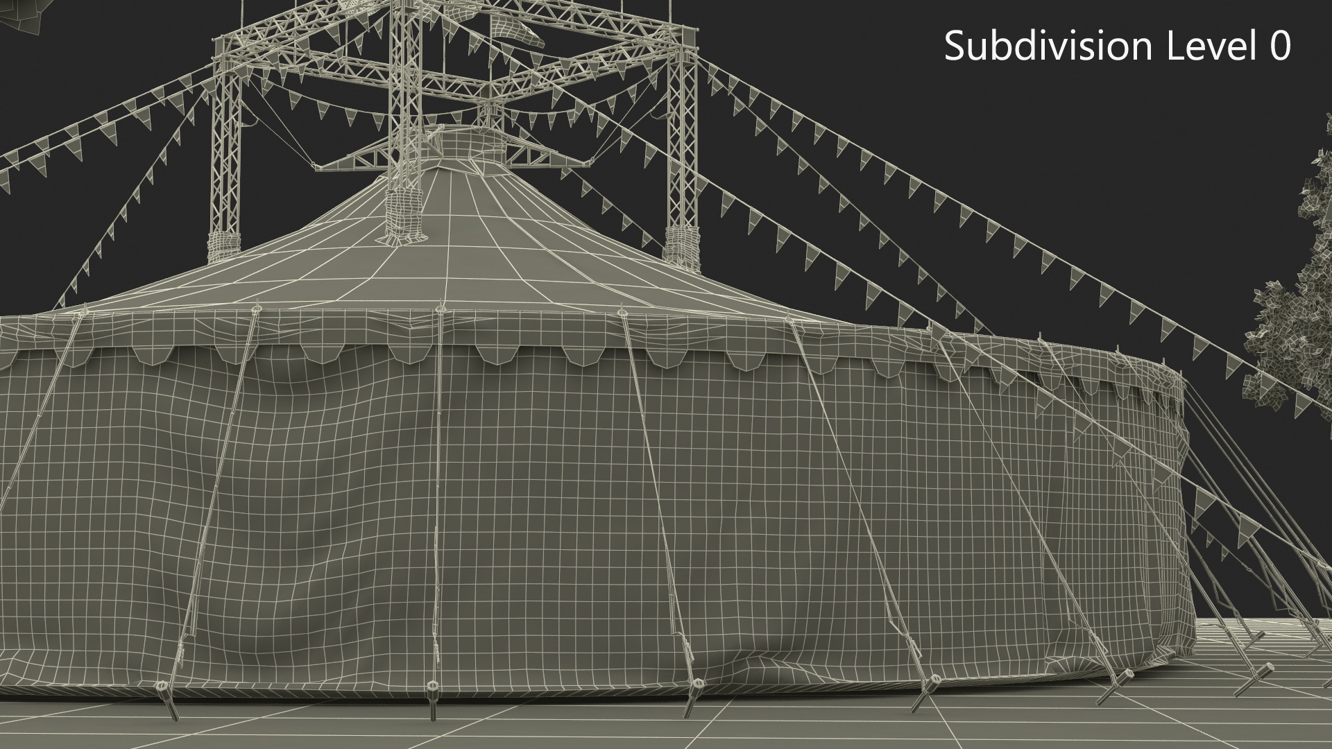 Circus Tent with Flags and Trees in Park with Fur 3D model