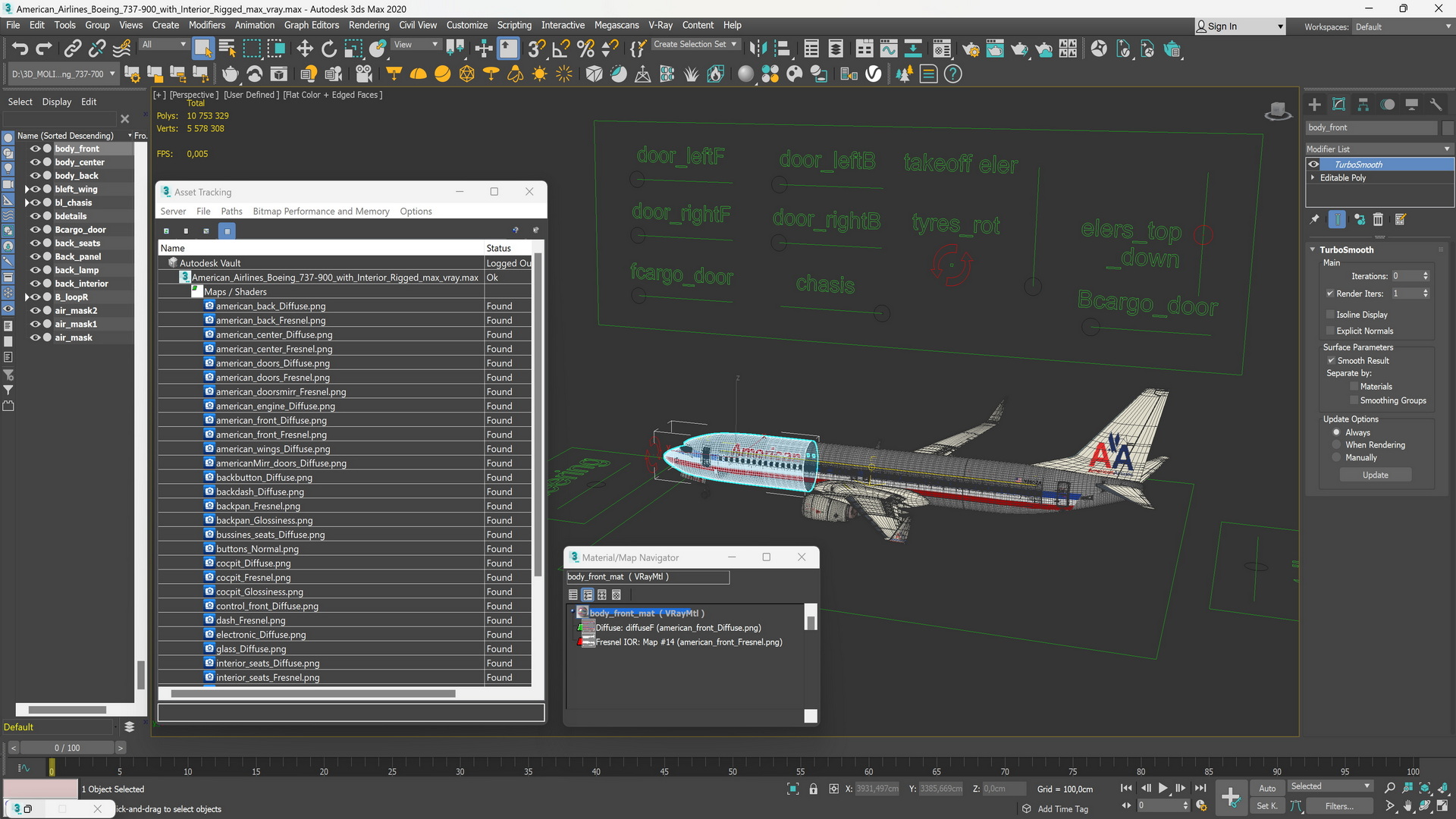 3D American Airlines Boeing 737-900 with Interior Rigged model