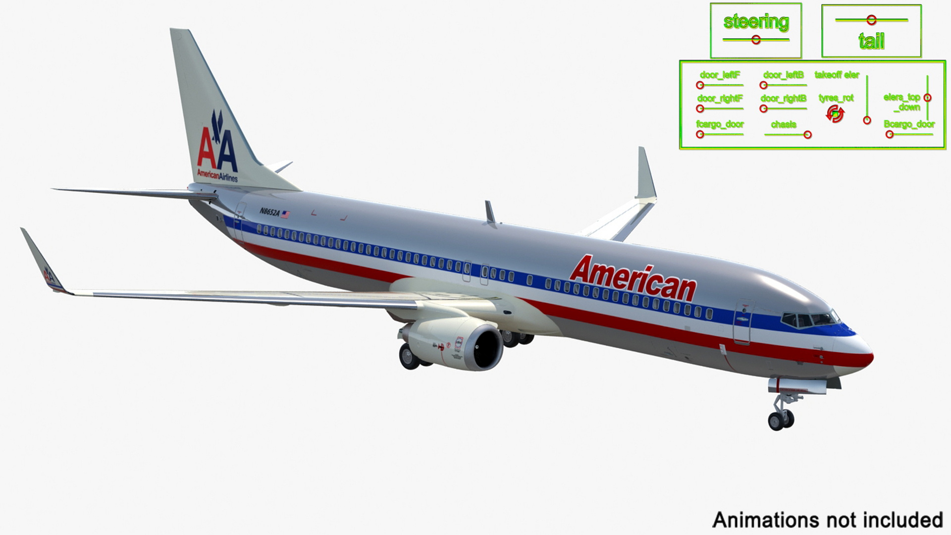 3D American Airlines Boeing 737-900 with Interior Rigged model