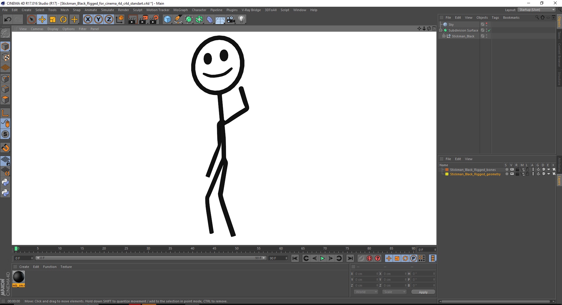 3D model Stickman Black Rigged for Cinema 4D