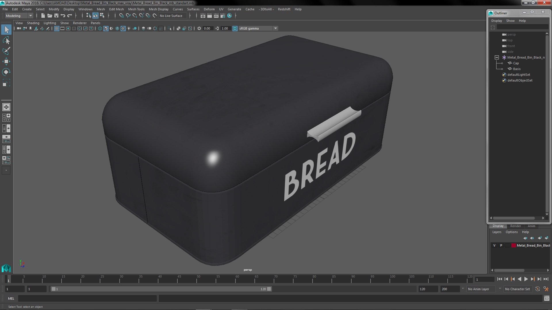 3D Metal Bread Bin Black