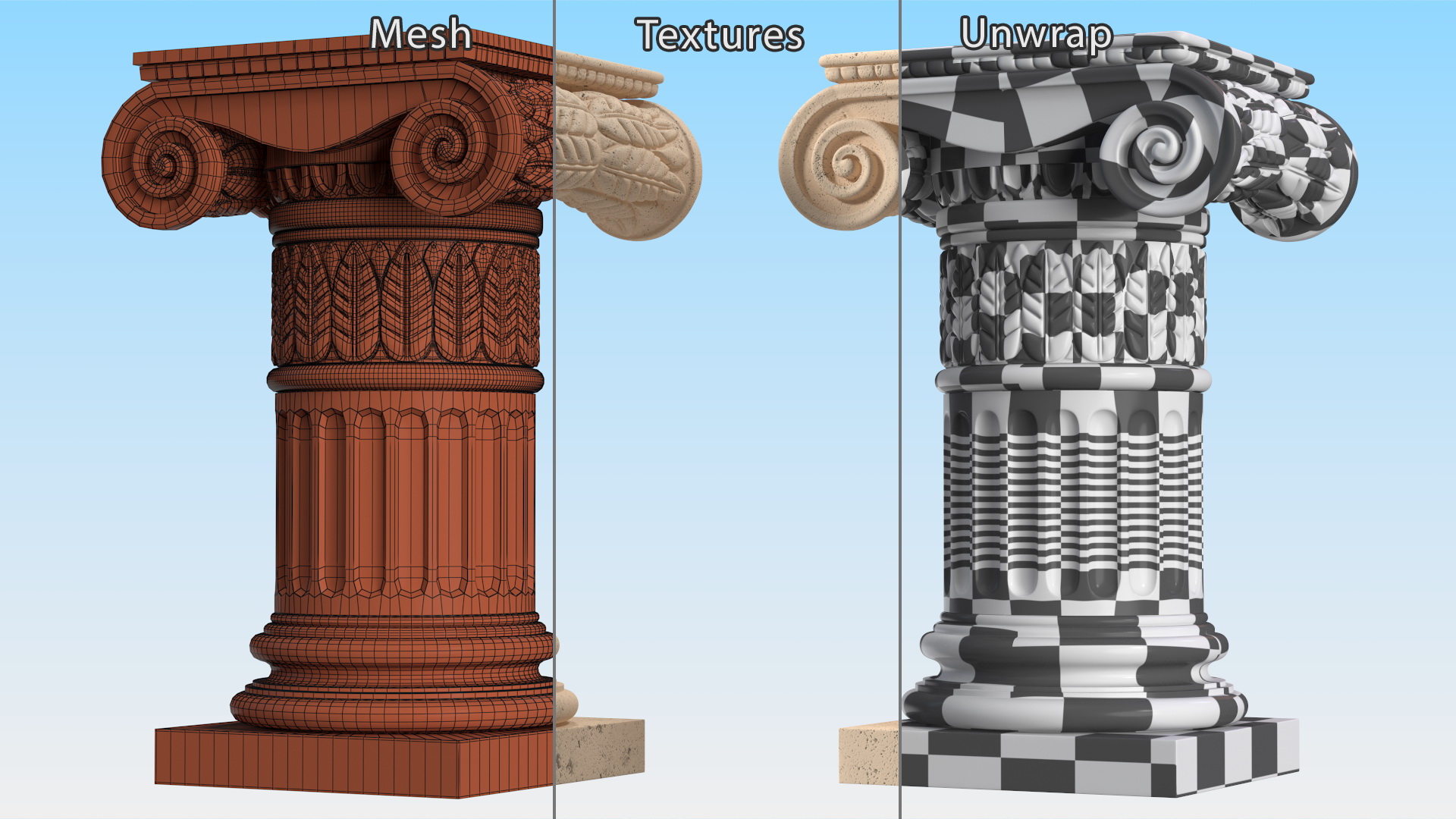 Greek Ionic Order Column Pillar Pedestal Statue 3D