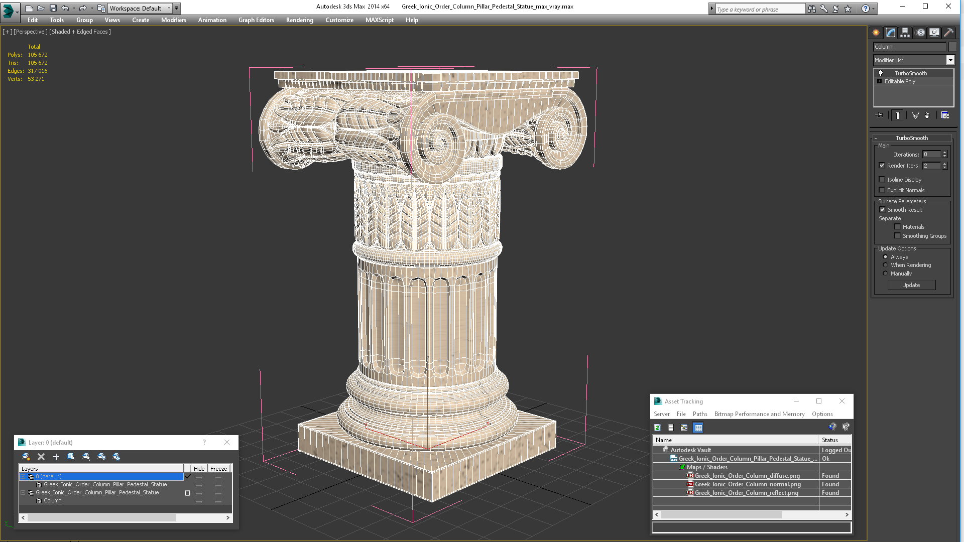 Greek Ionic Order Column Pillar Pedestal Statue 3D