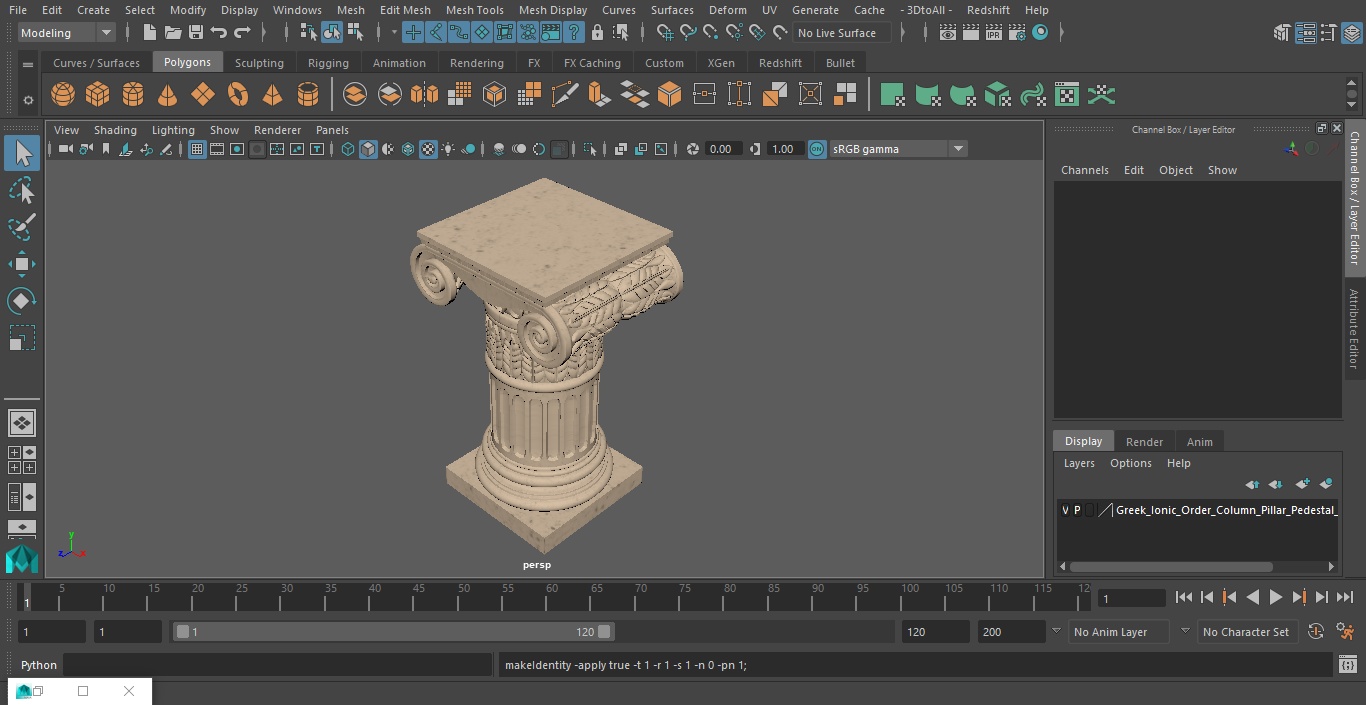 Greek Ionic Order Column Pillar Pedestal Statue 3D