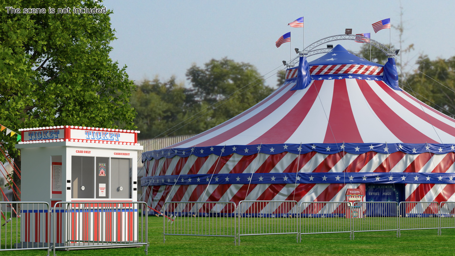 3D model American Themed Circus Tent on Grass with Fur