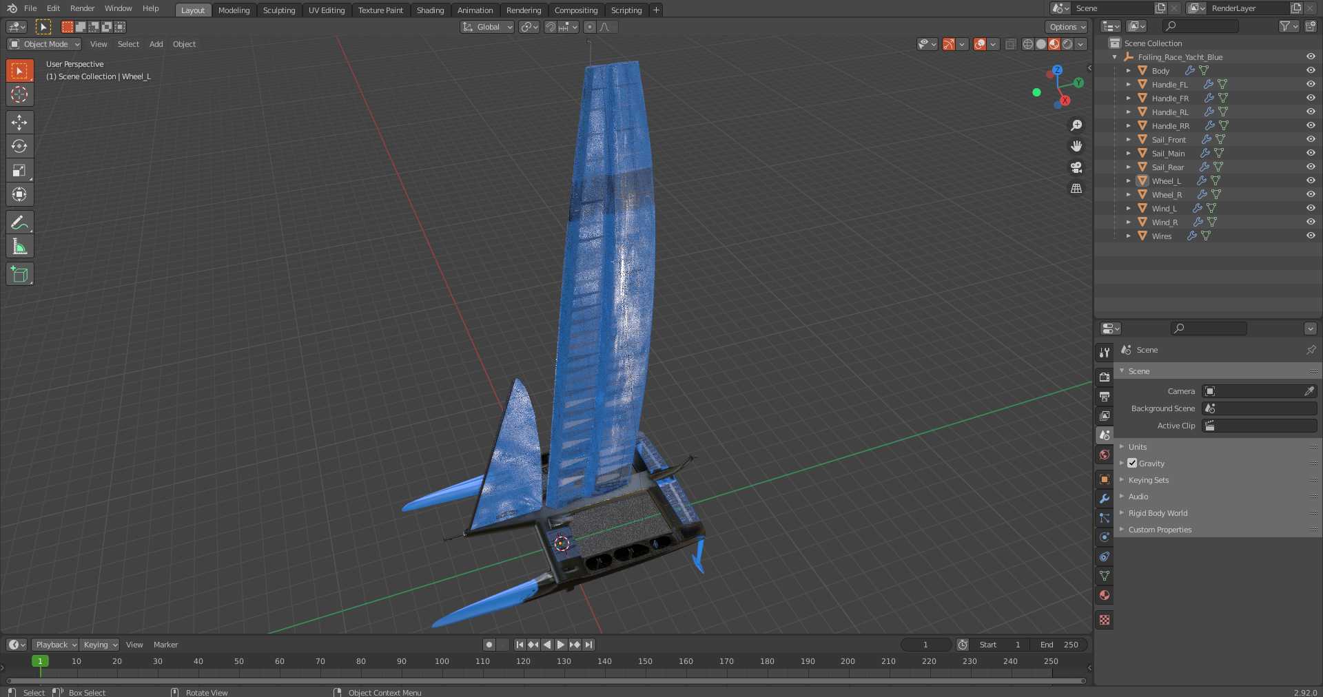 3D Foiling Race Yacht Blue model