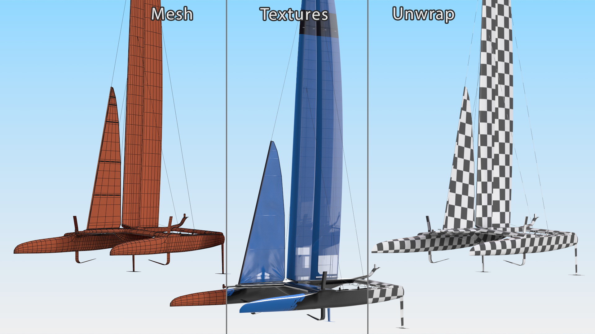 3D Foiling Race Yacht Blue model