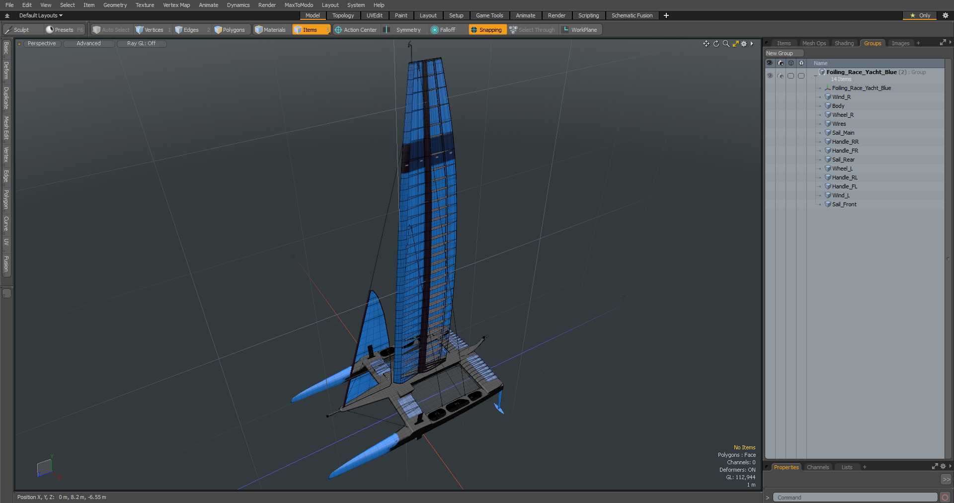 3D Foiling Race Yacht Blue model