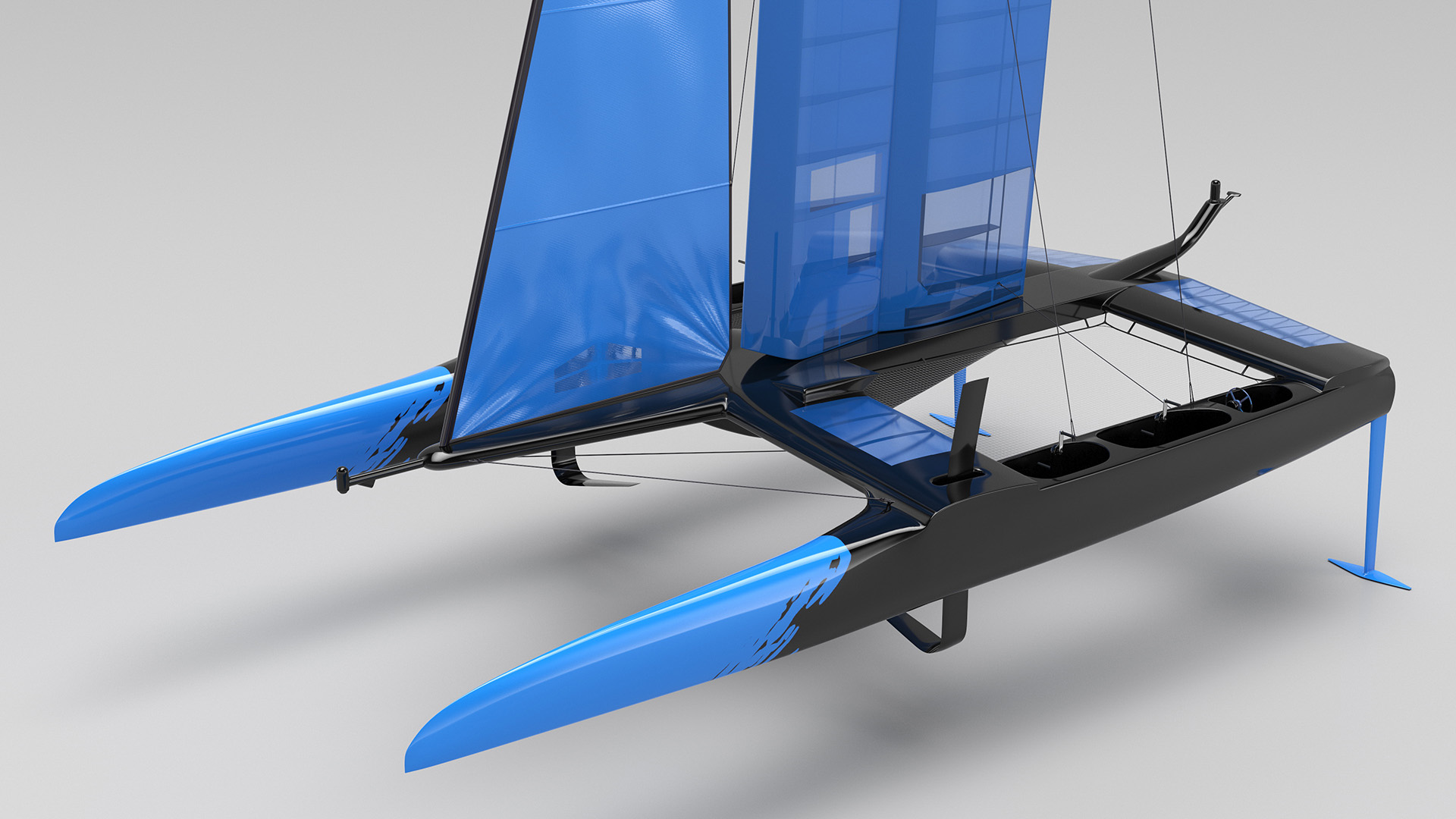 3D Foiling Race Yacht Blue model