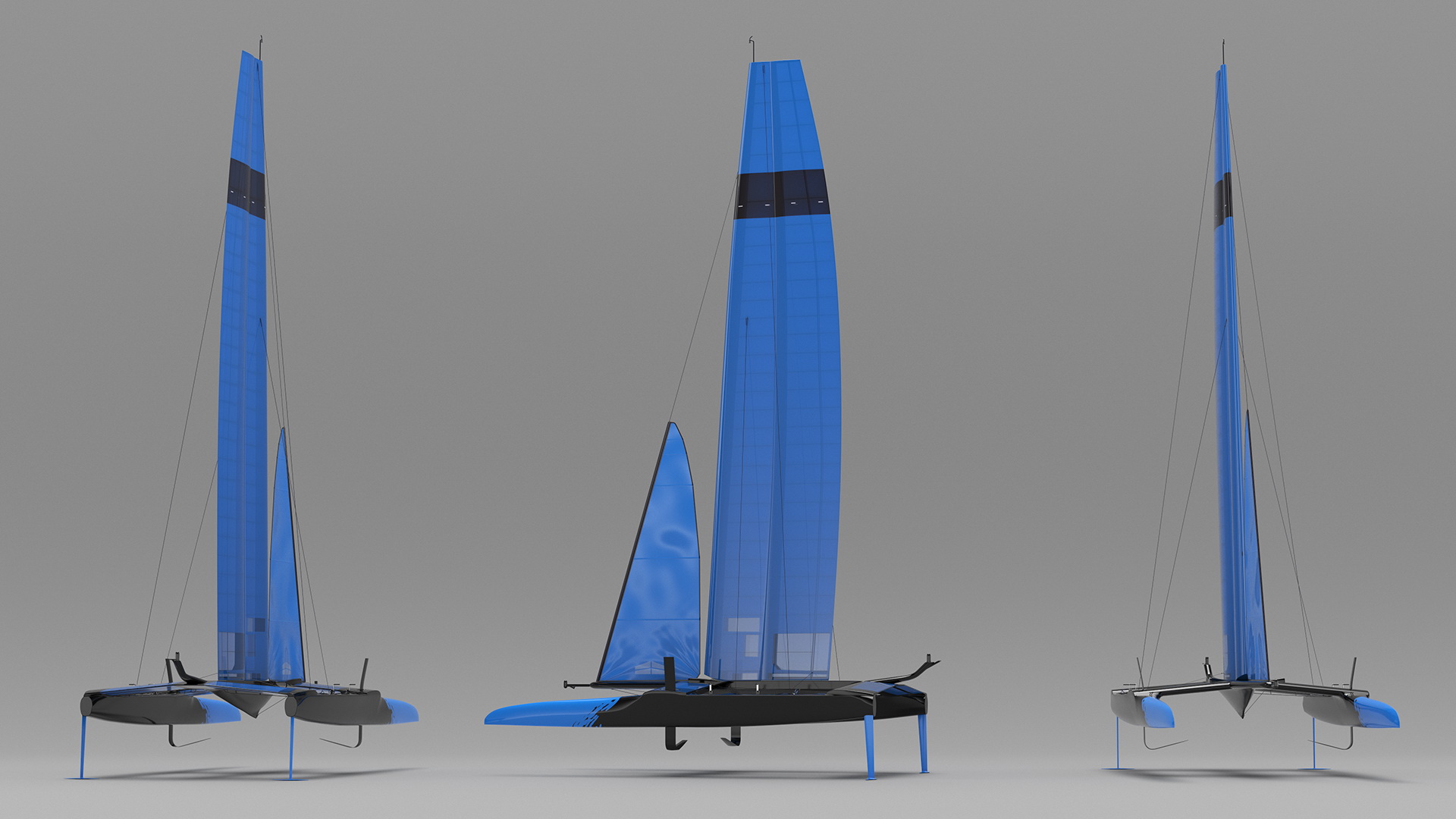 3D Foiling Race Yacht Blue model