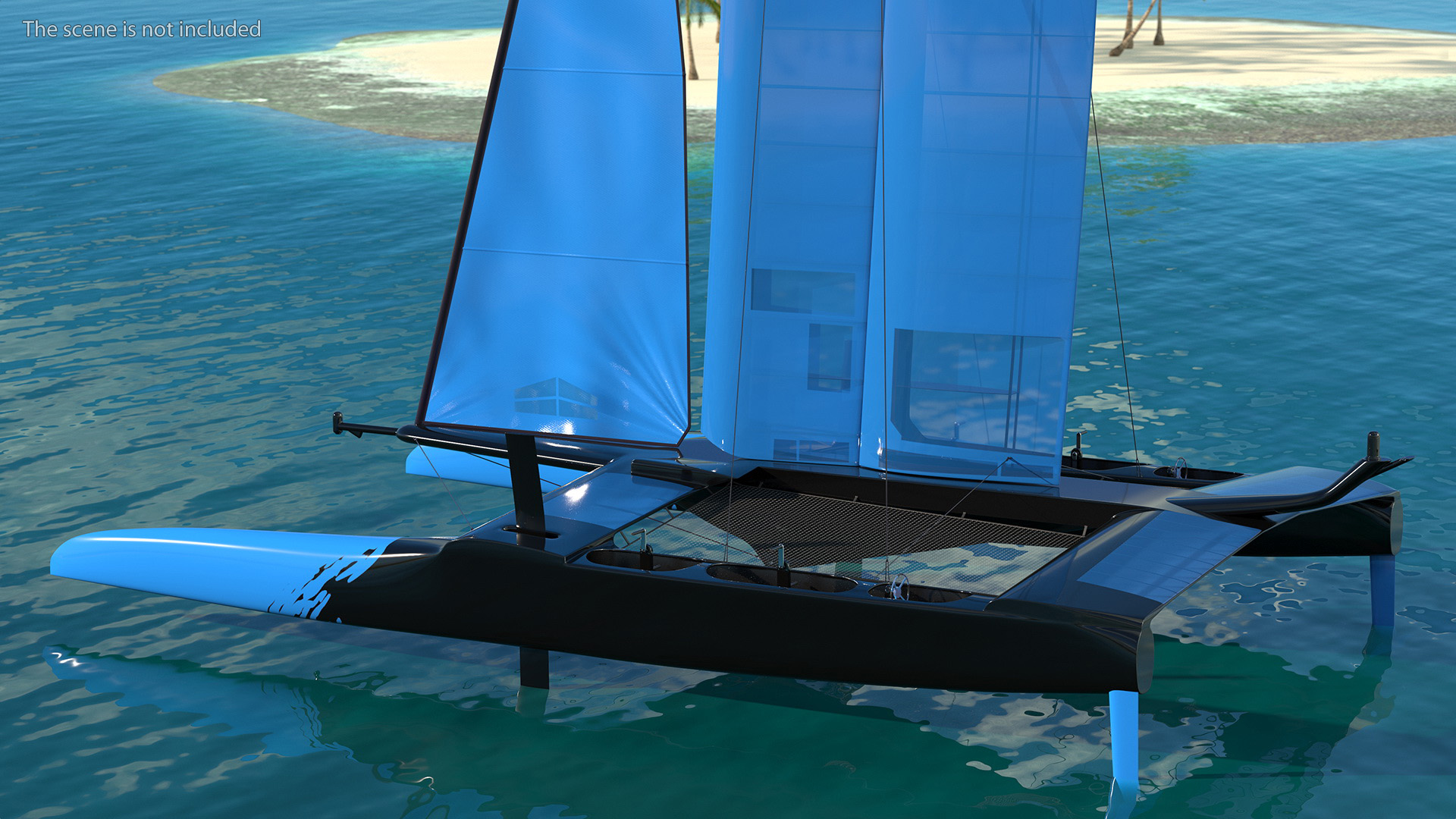 3D Foiling Race Yacht Blue model