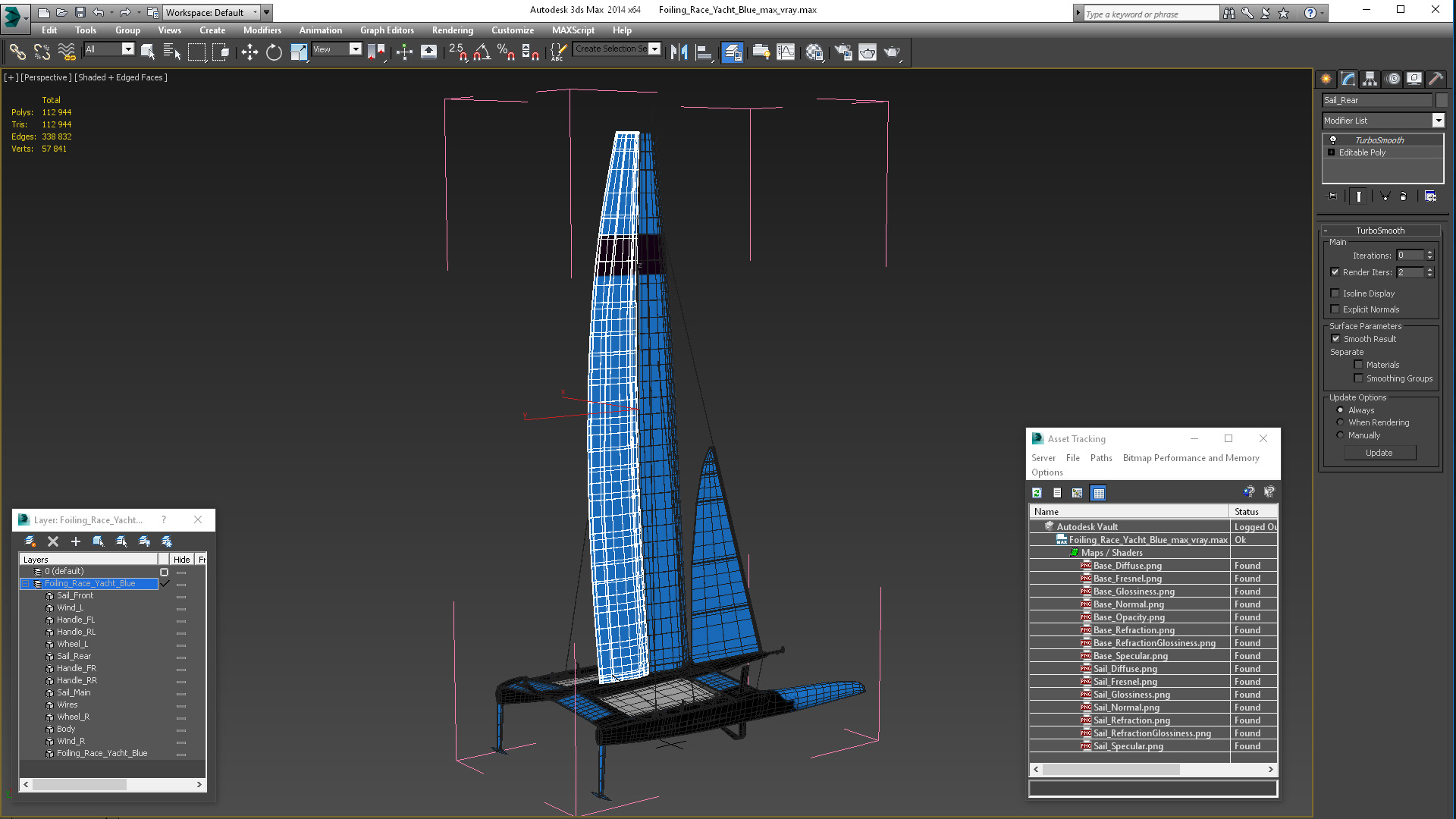 3D Foiling Race Yacht Blue model