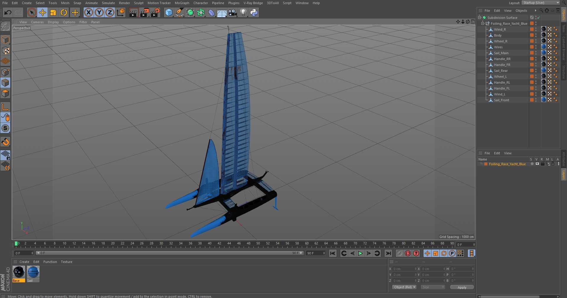 3D Foiling Race Yacht Blue model