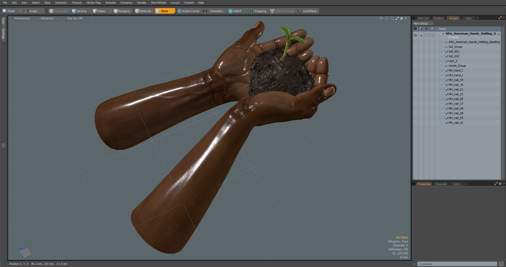 3D Afro American Hands Holding Seedling