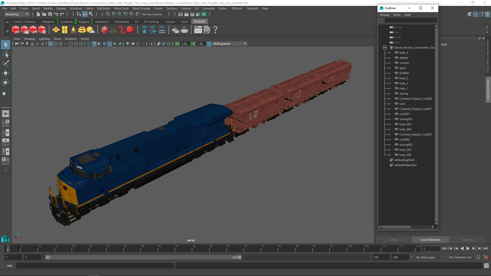 3D model Diesel Electric Locomotive Train with Freight Cars