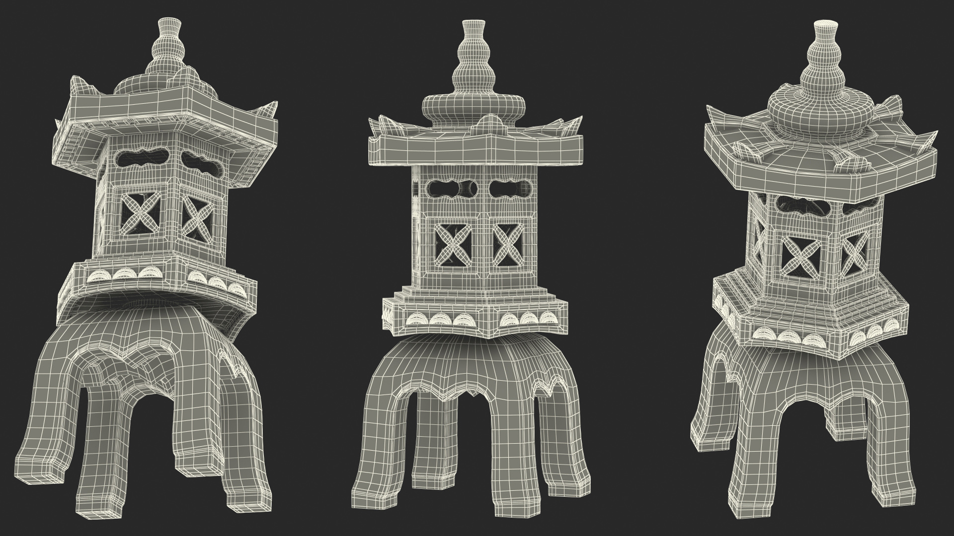 3D Stone Garden Pagoda Statue