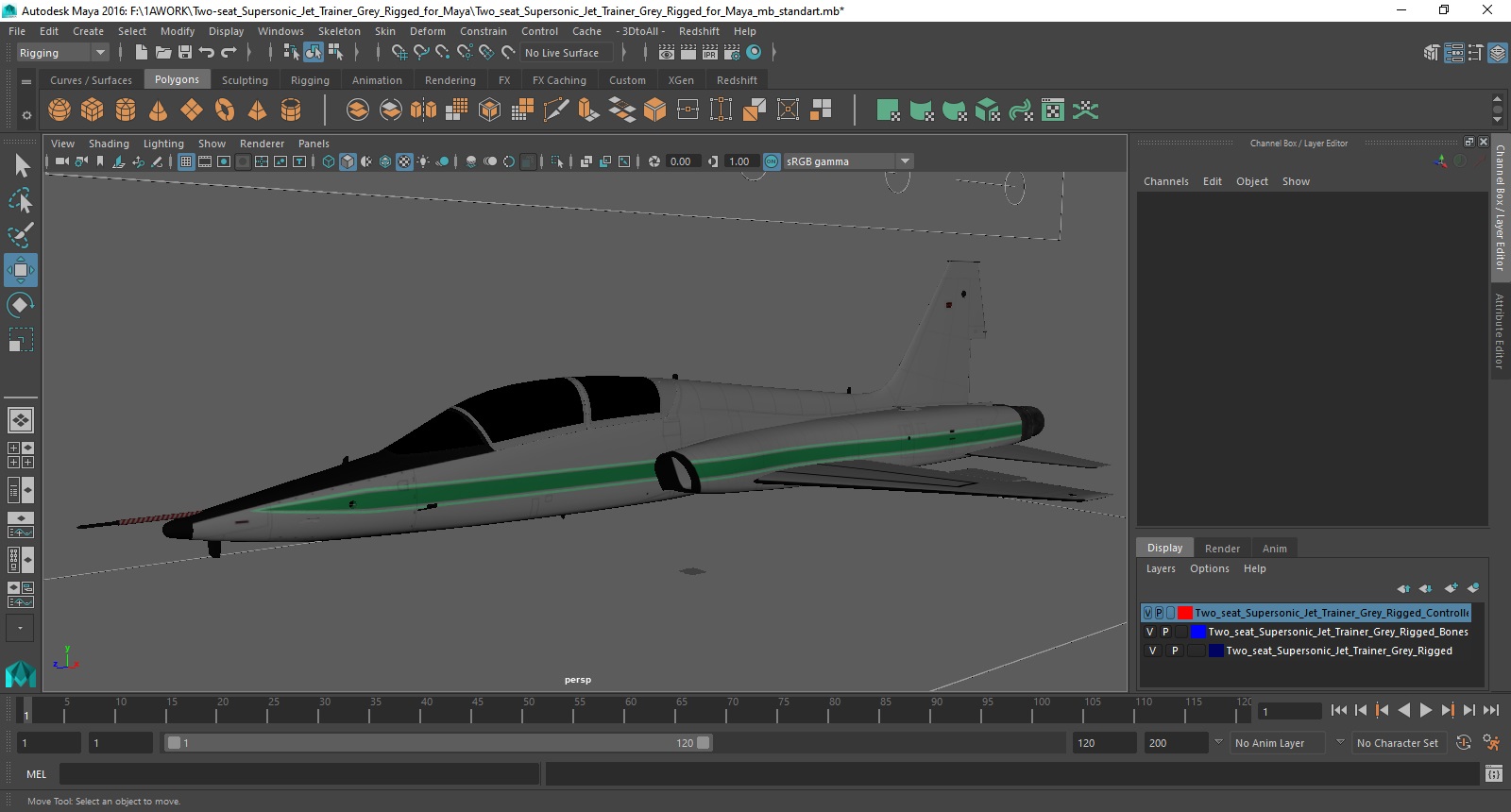 Two-seat Supersonic Jet Trainer Grey Rigged for Maya 3D