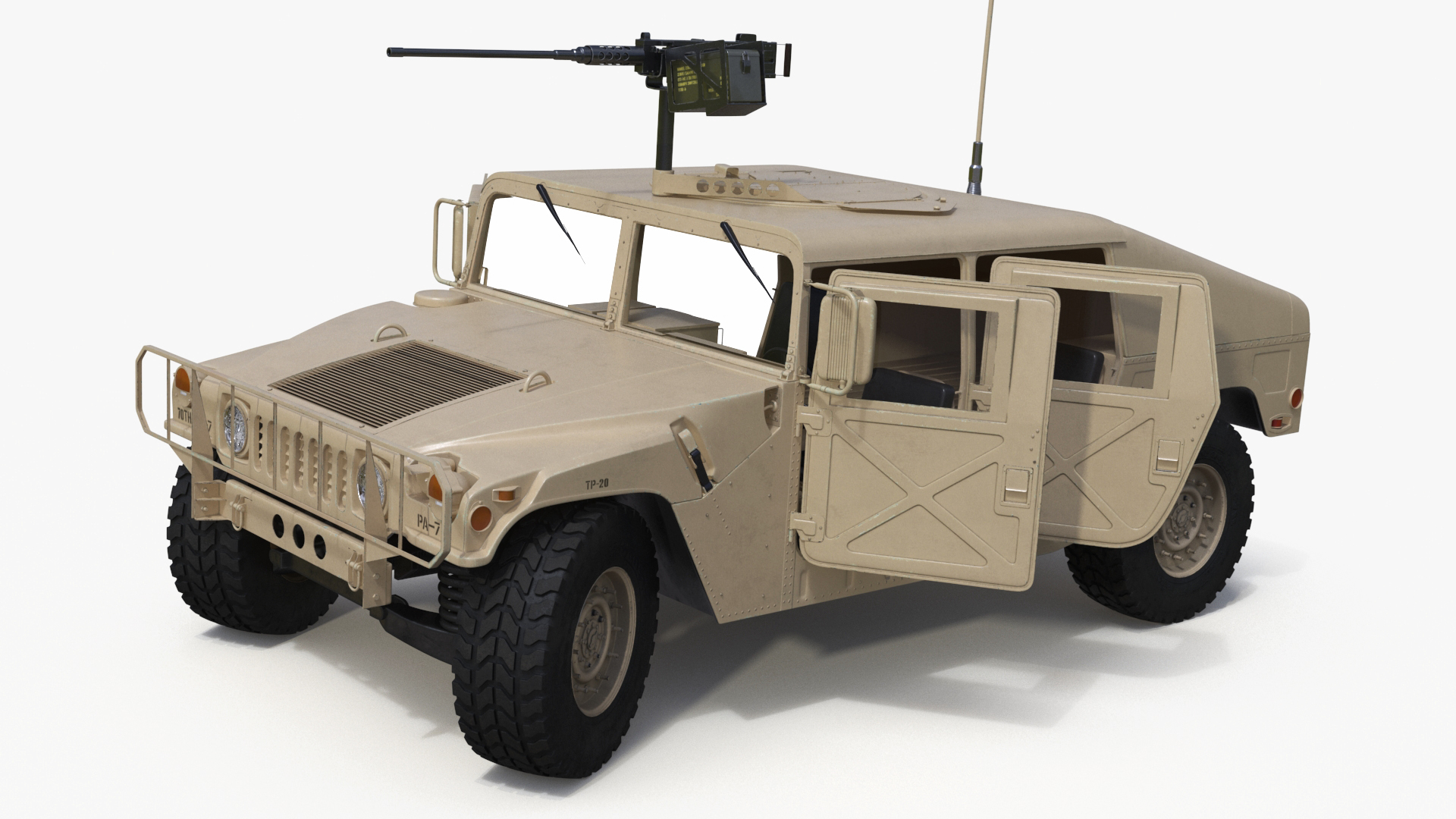 Military Humvee with Mounted Machine Gun Rigged 3D