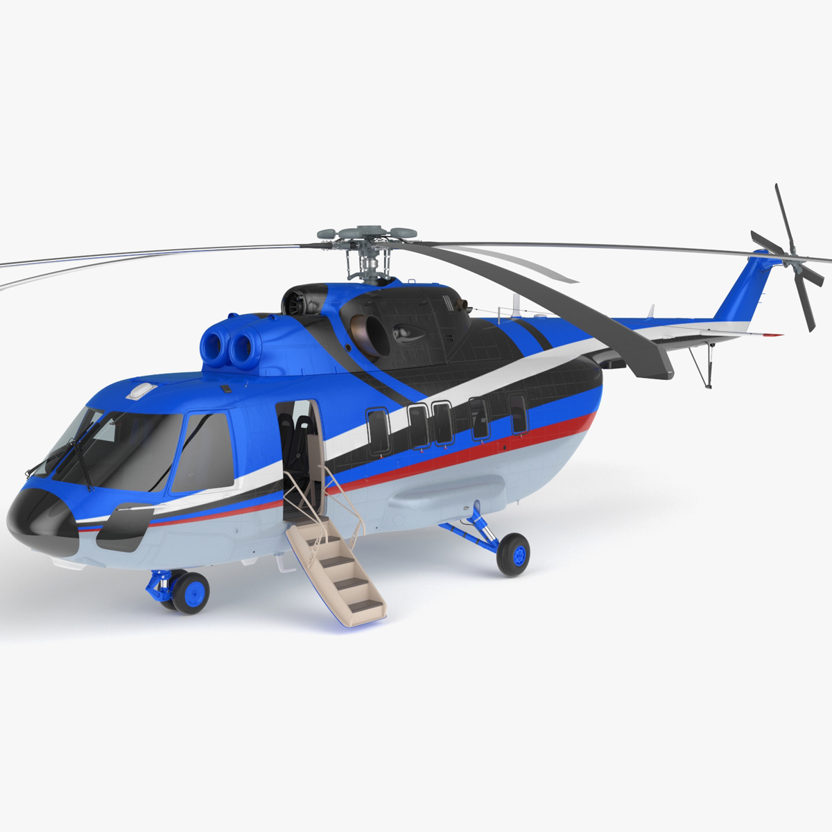 3D Interethnic Helicopter MI-171 A3 Blue Rigged for Cinema 4D model