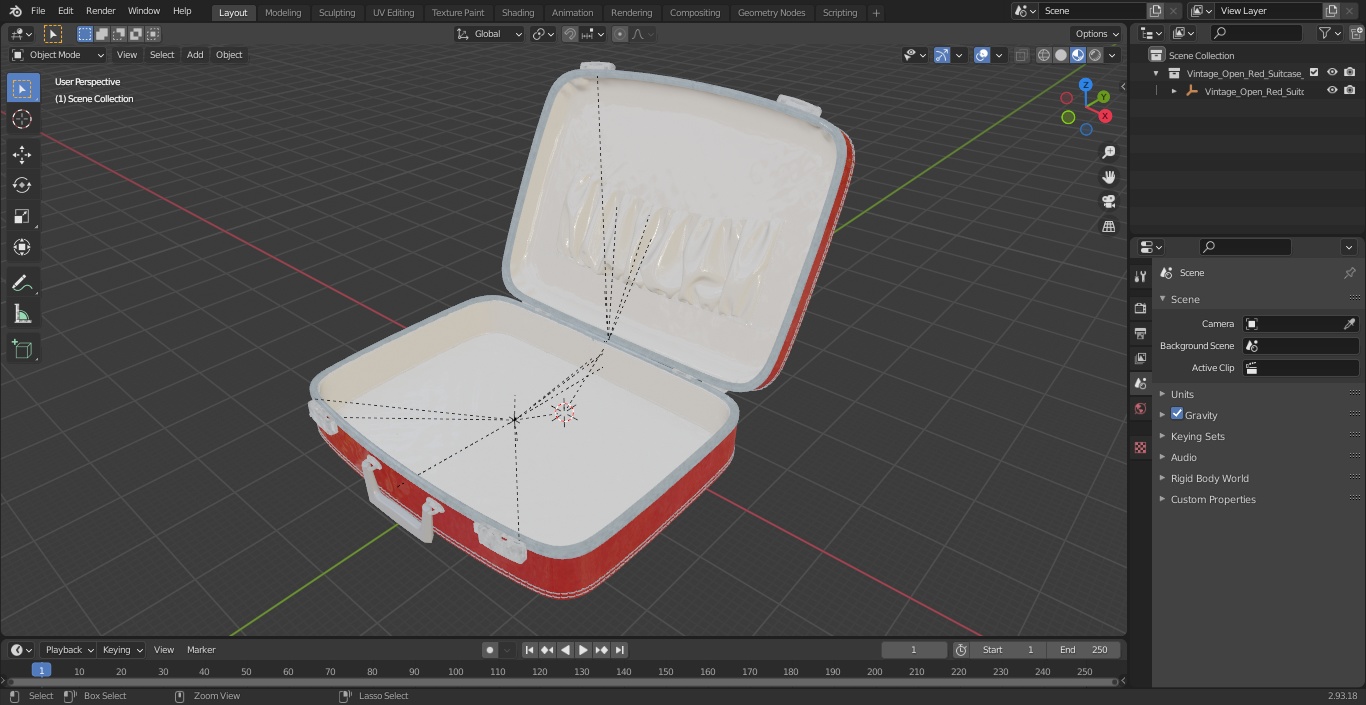 3D model Vintage Open Red Suitcase