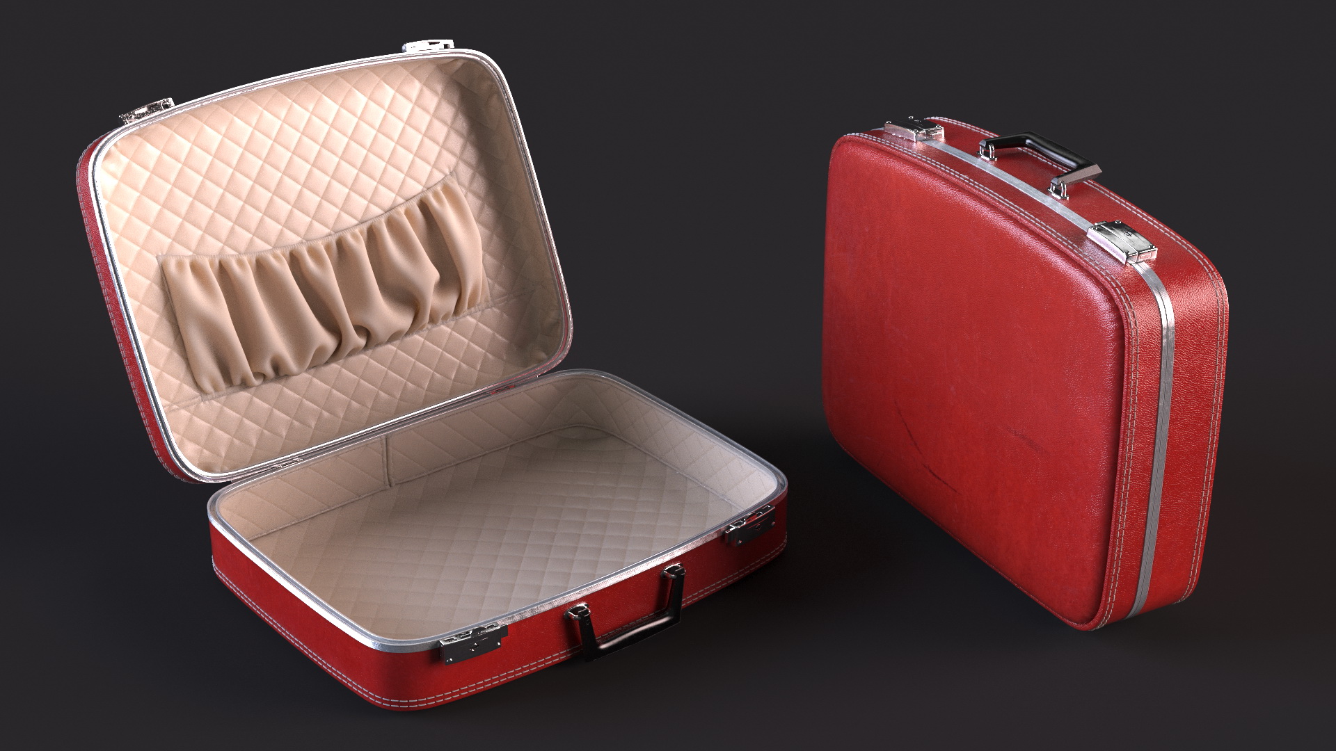 3D model Vintage Open Red Suitcase