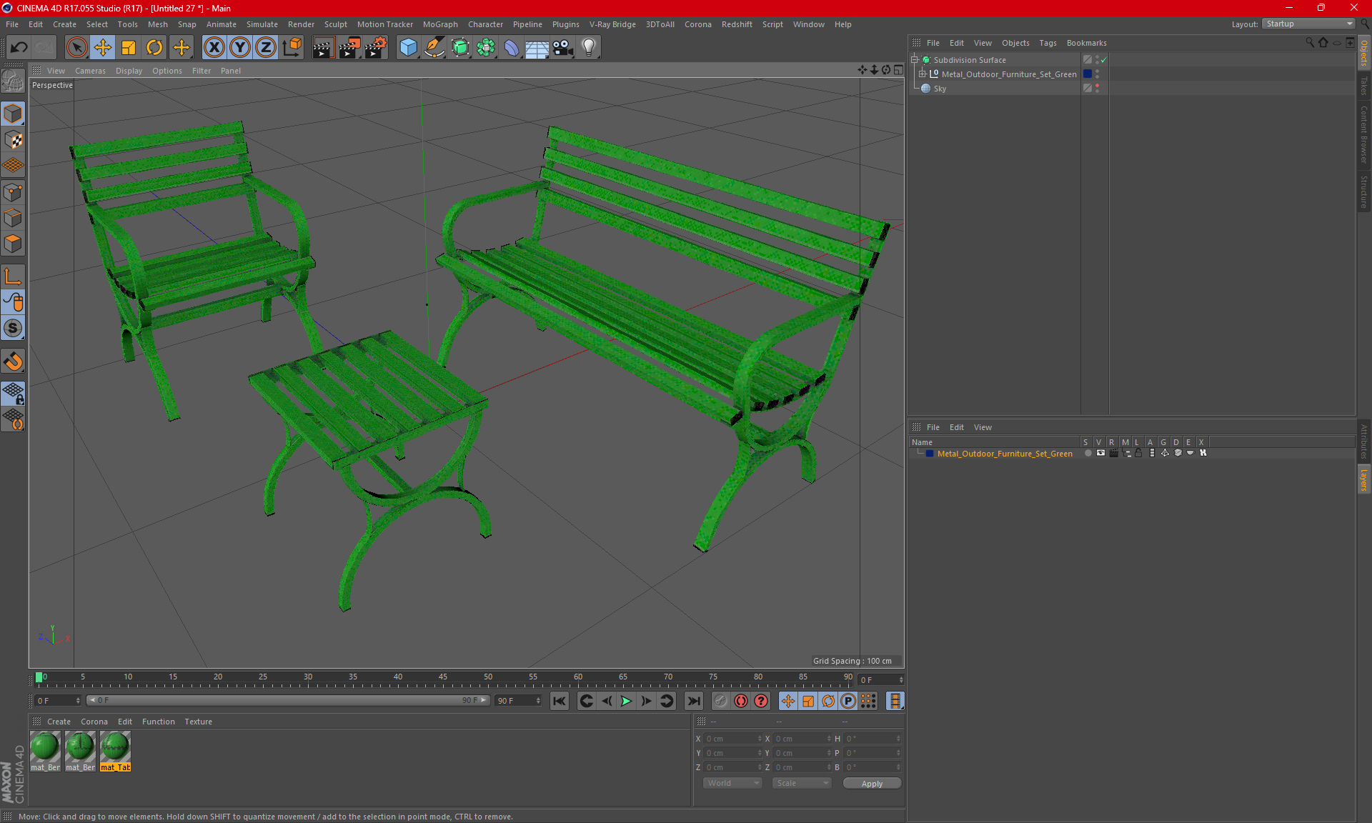 3D Metal Outdoor Furniture Set Green model