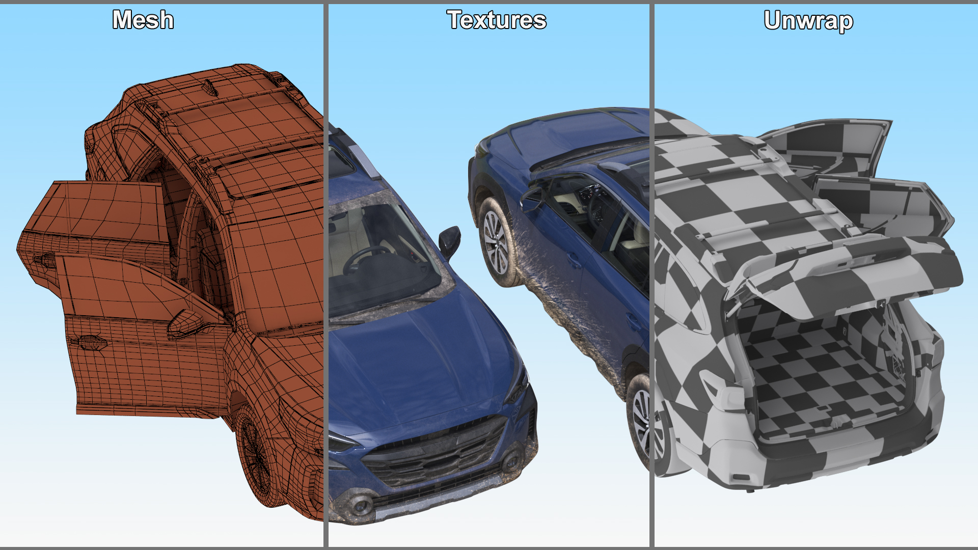 City Crossover SUV Blue Dirty 3D model