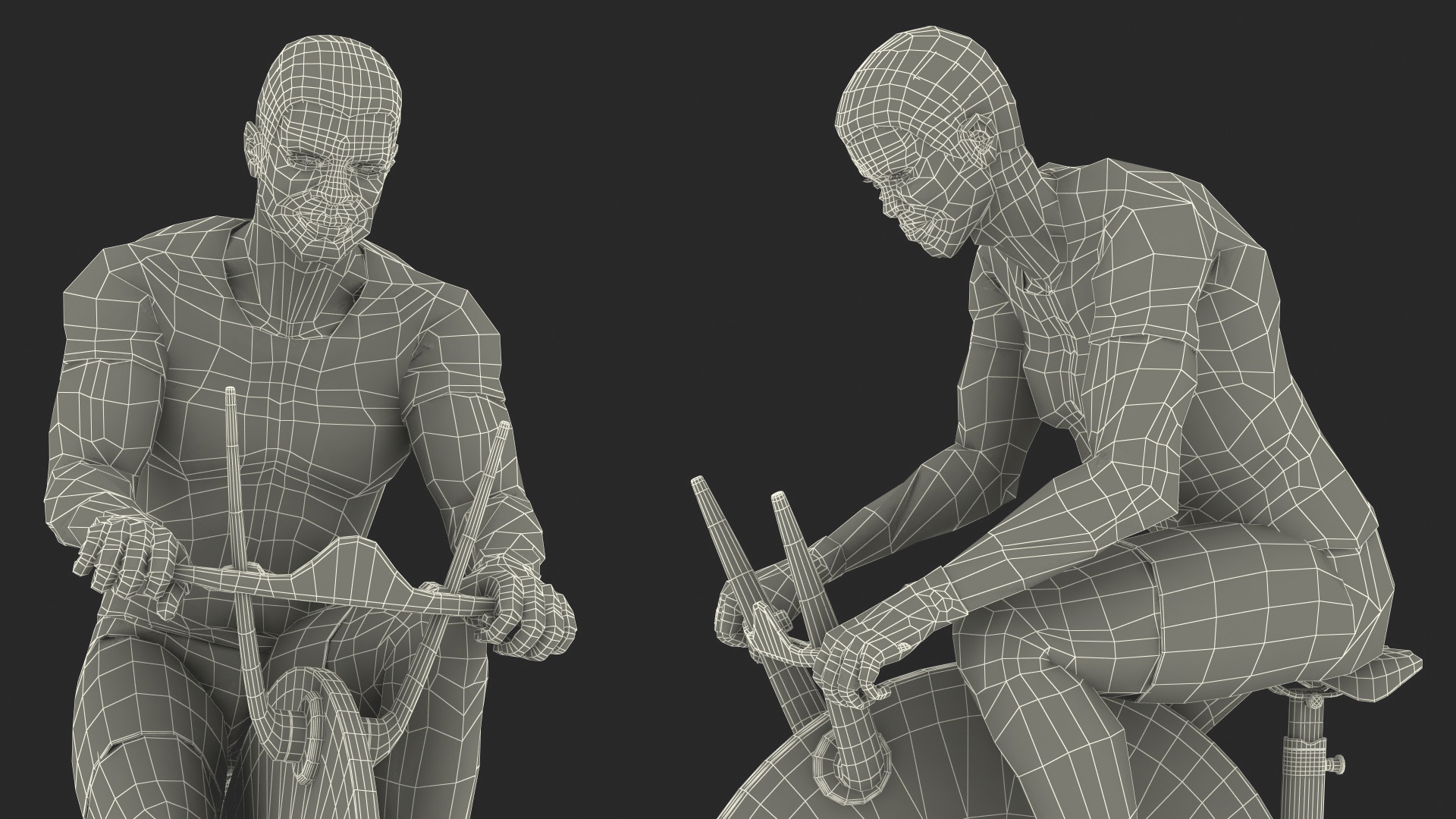 3D model Sportsmen Training on Exercise Bike