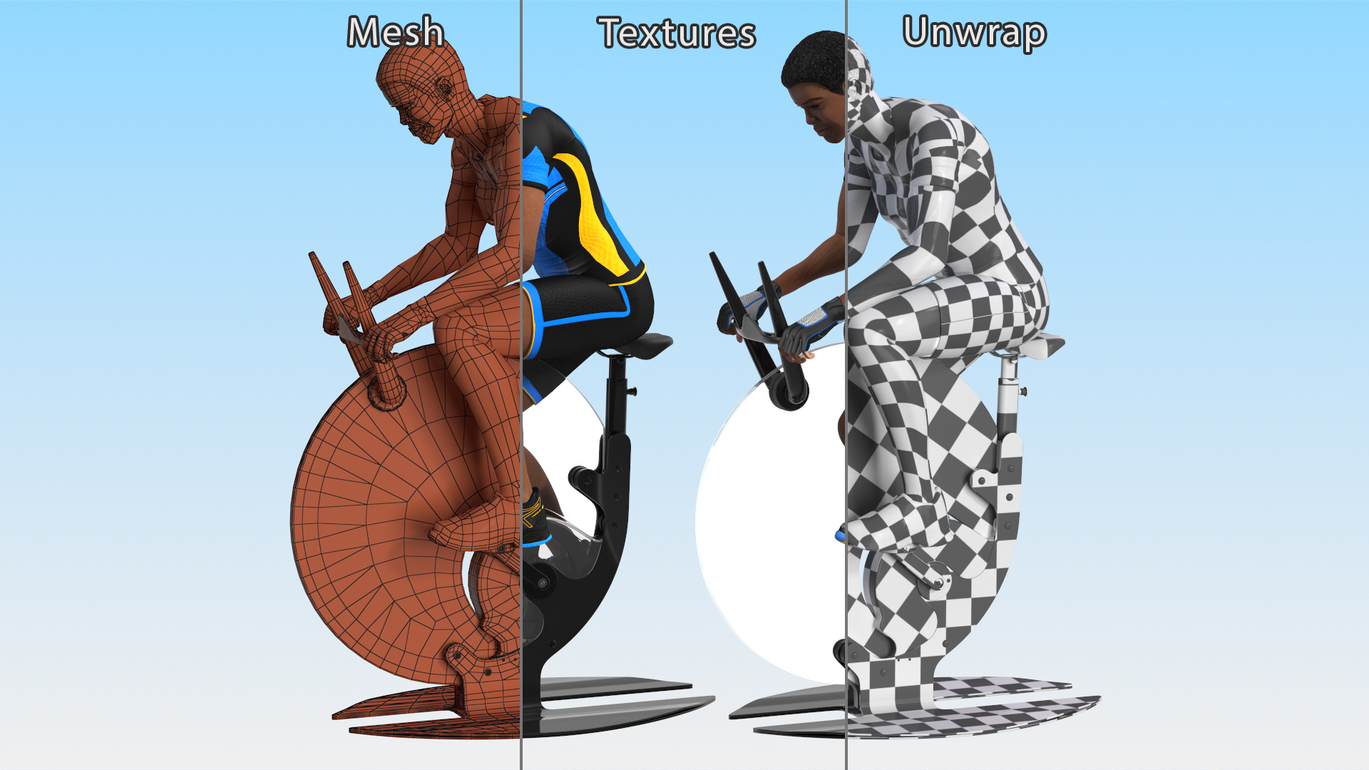 3D model Sportsmen Training on Exercise Bike