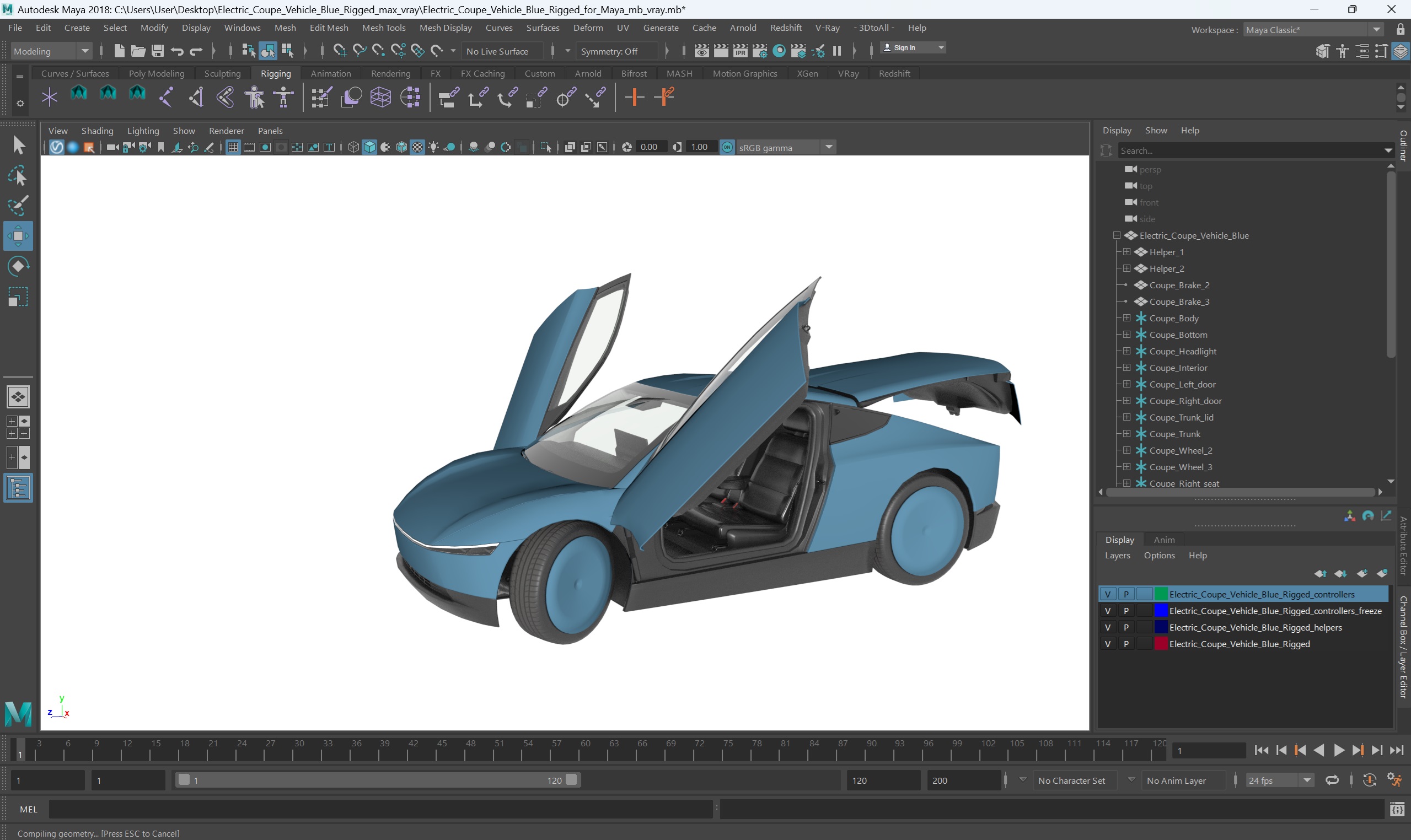 3D Electric Coupe Vehicle Blue Rigged for Maya model