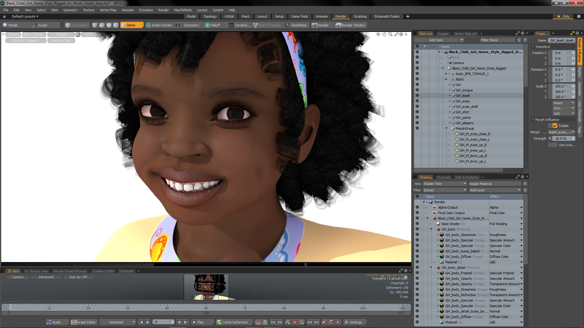 3D Black Child Girl Home Style Rigged for Modo model