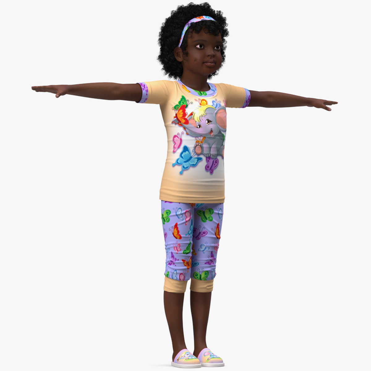 3D Black Child Girl Home Style Rigged for Modo model