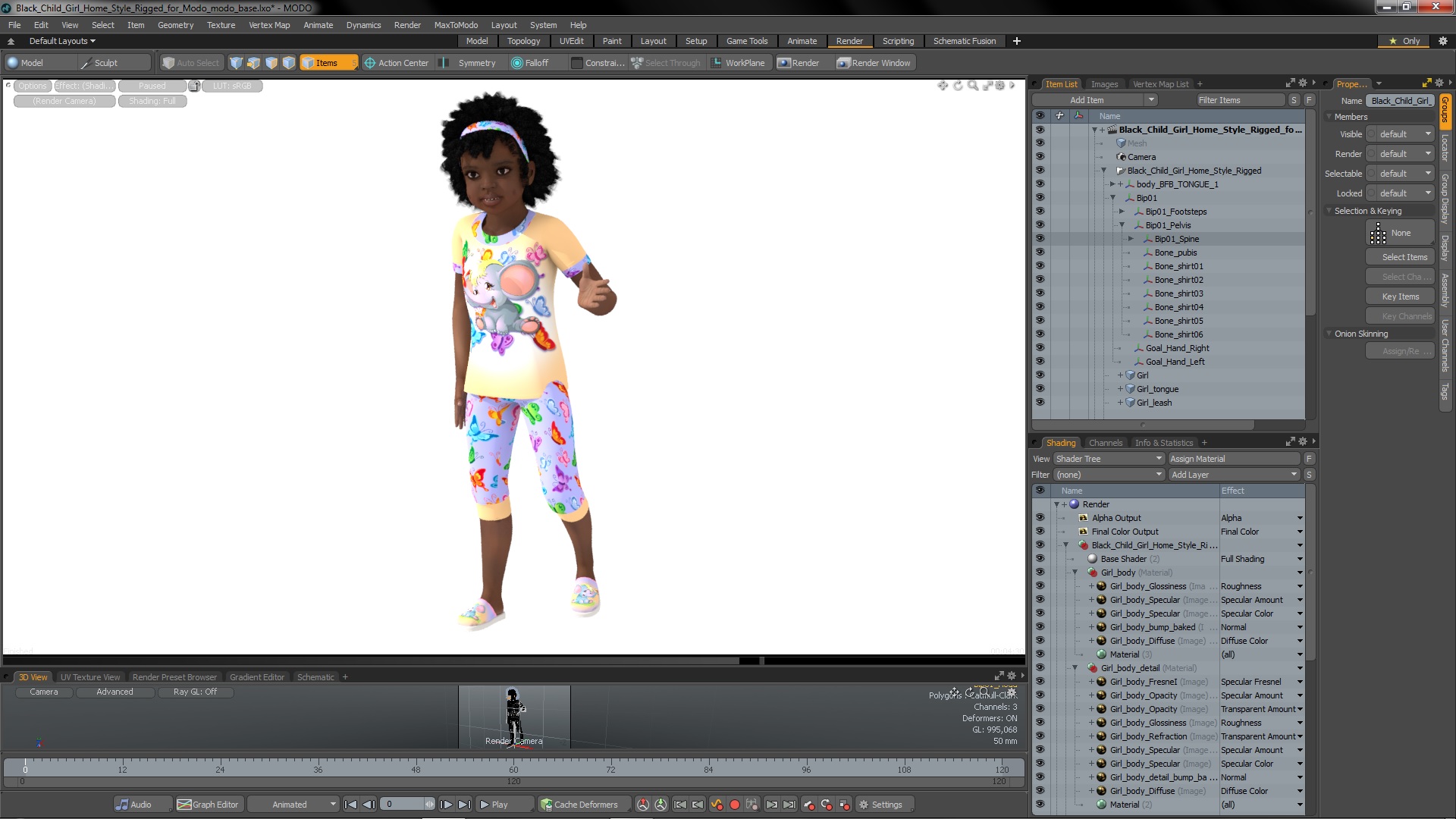 3D Black Child Girl Home Style Rigged for Modo model