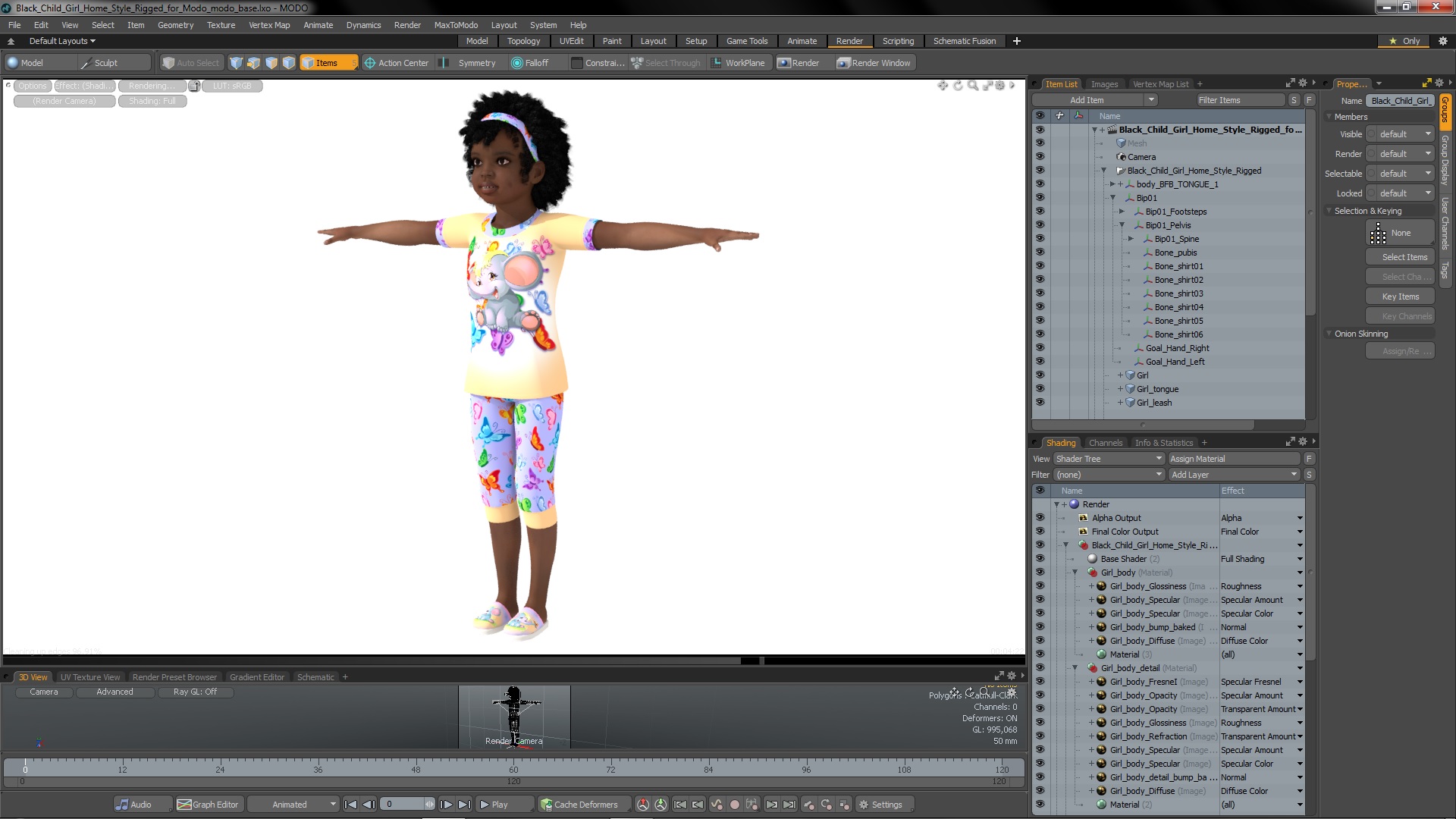 3D Black Child Girl Home Style Rigged for Modo model