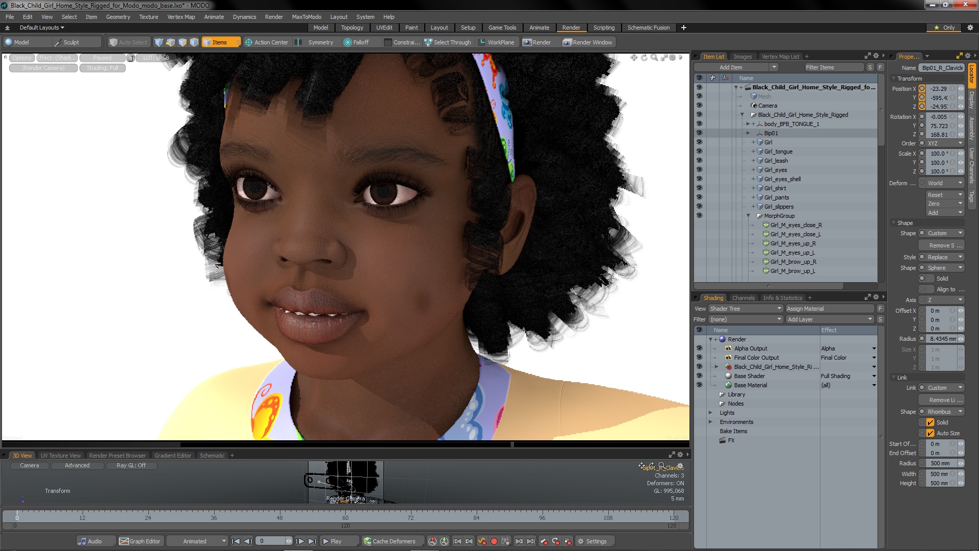 3D Black Child Girl Home Style Rigged for Modo model