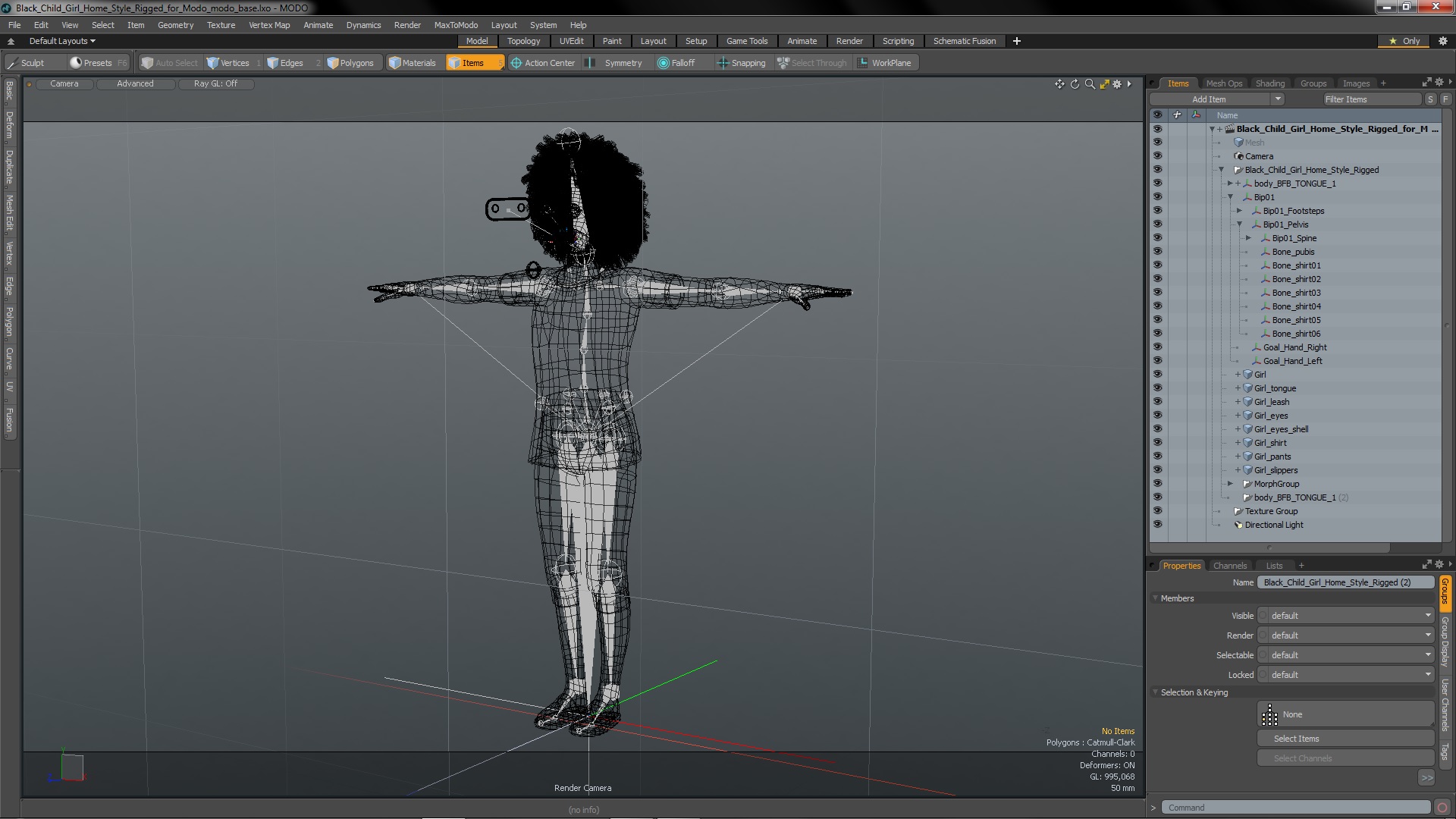 3D Black Child Girl Home Style Rigged for Modo model