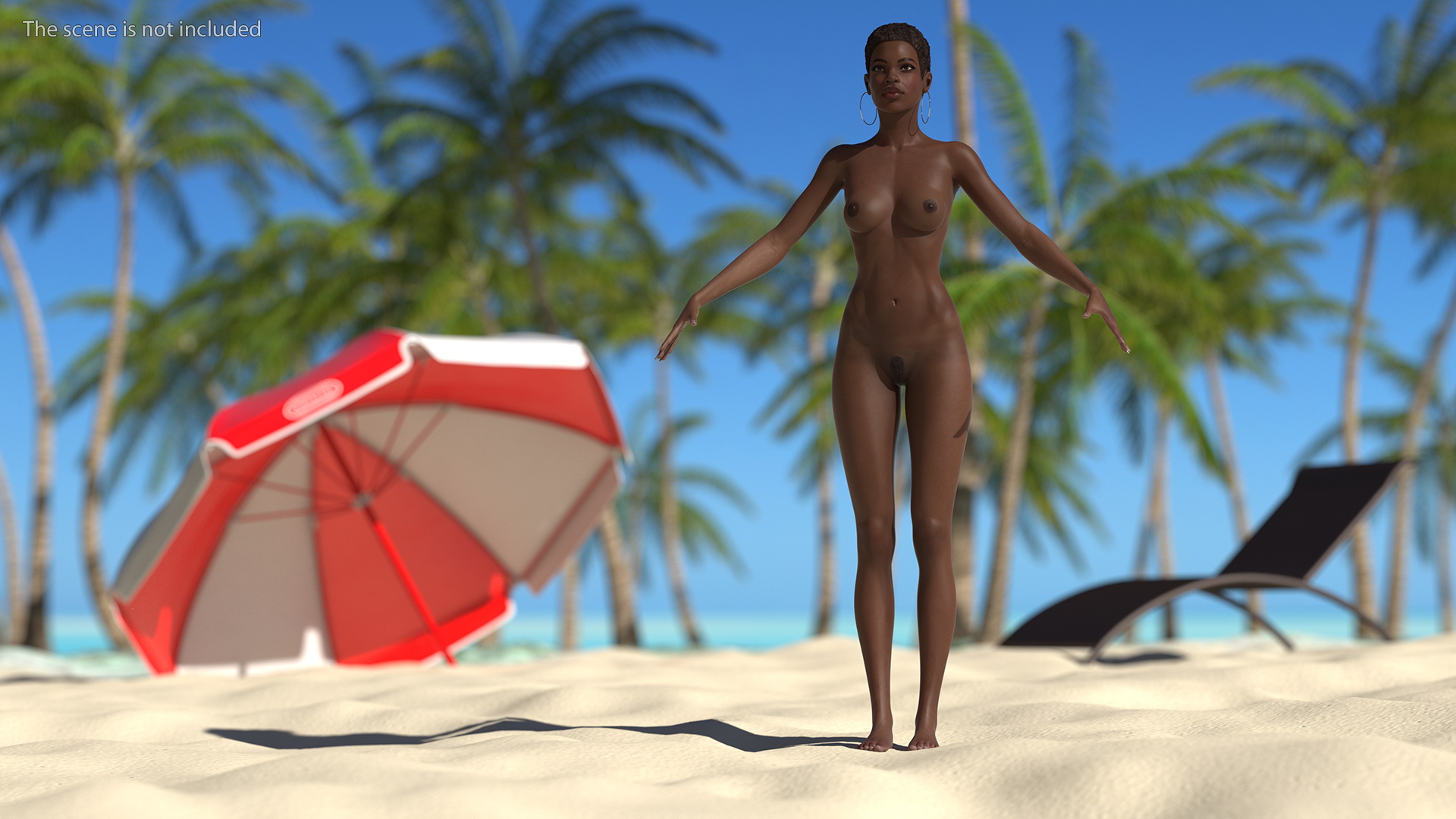 Nude Dark Skin Woman T Pose 3D