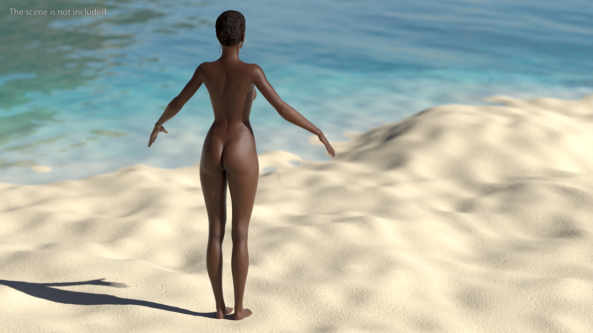 Nude Dark Skin Woman T Pose 3D