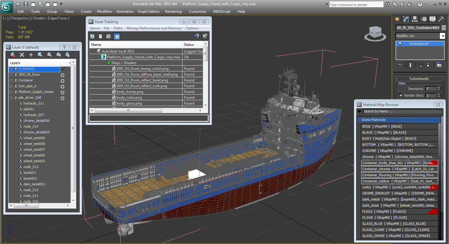 3D Platform Supply Vessel with Cargo model