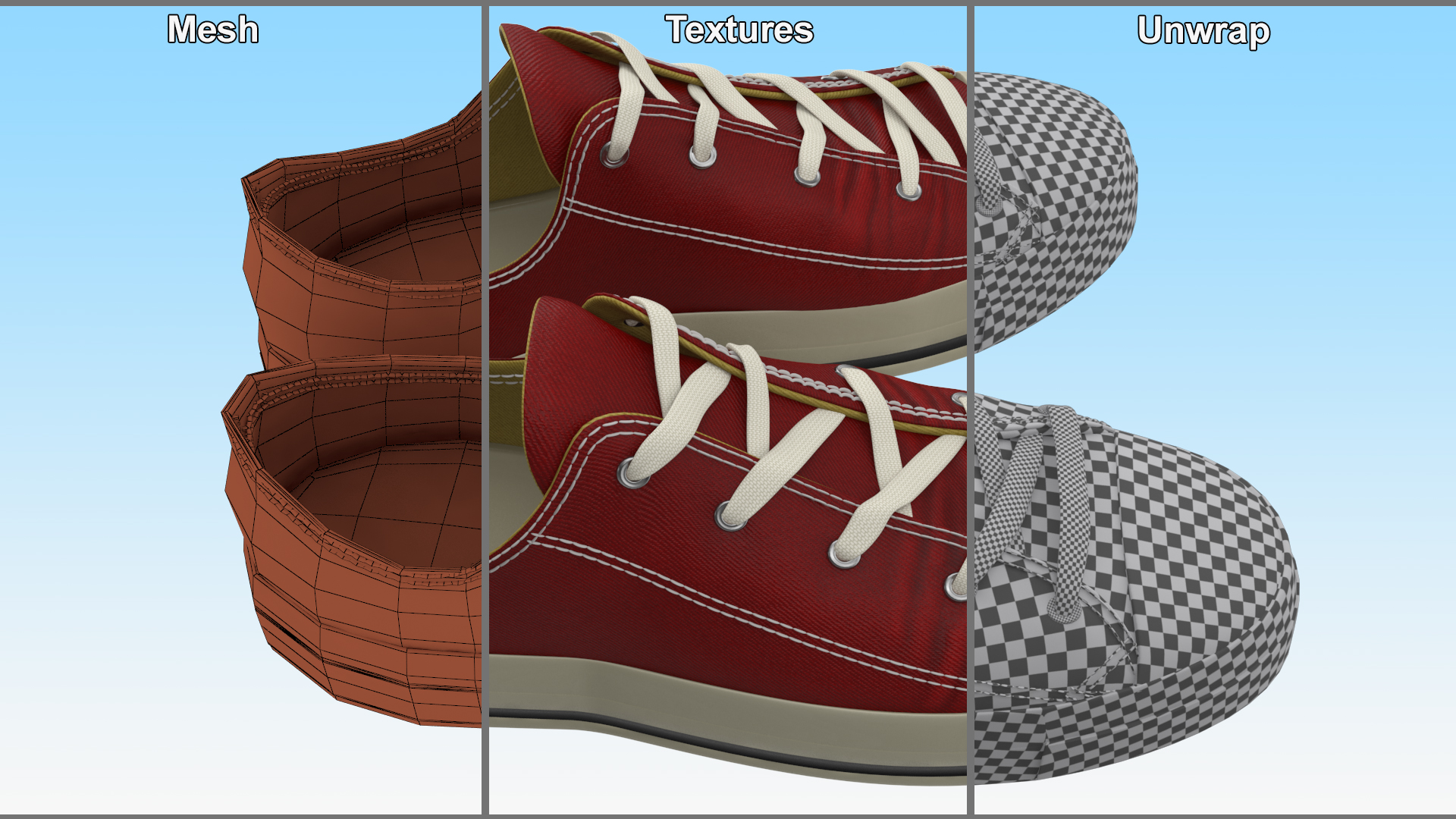 Low Top Canvas Red Sneakers 3D