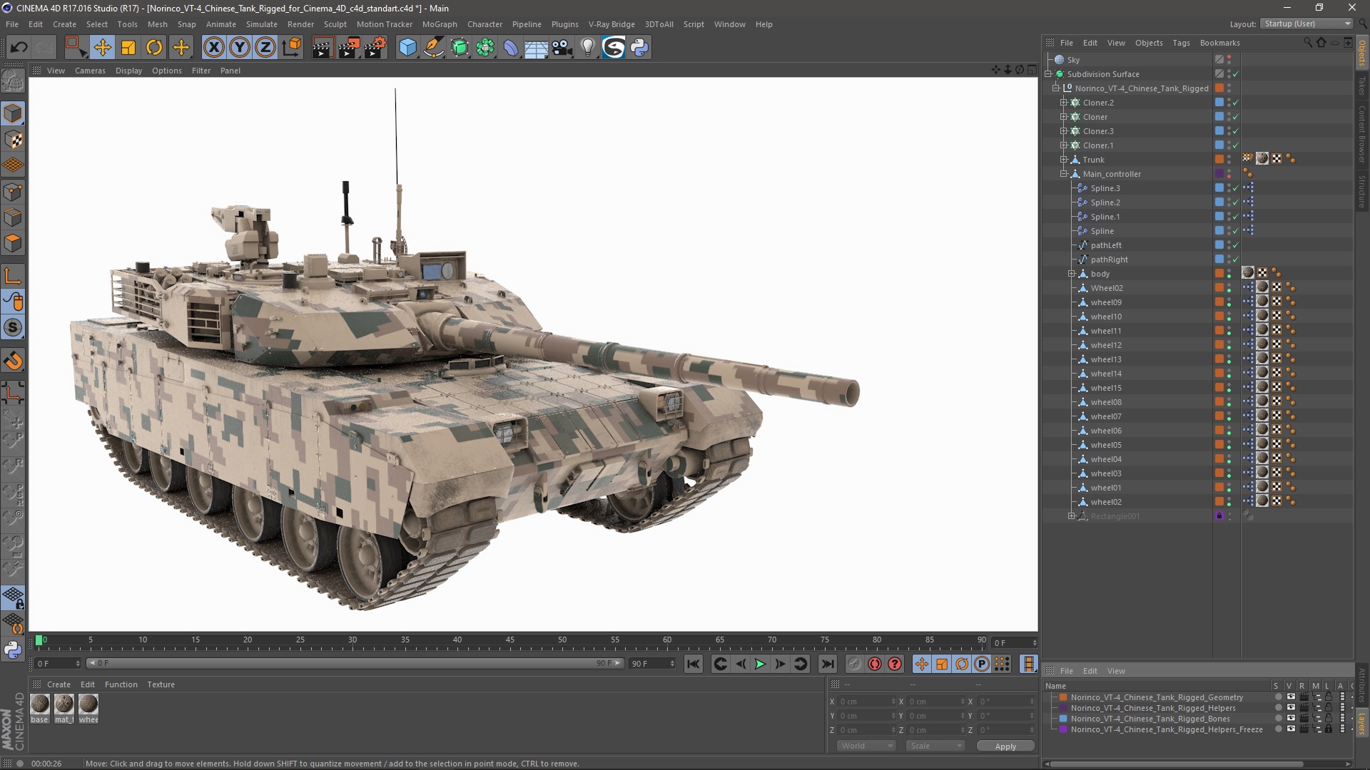 3D Norinco VT-4 Chinese Tank Rigged for Cinema 4D