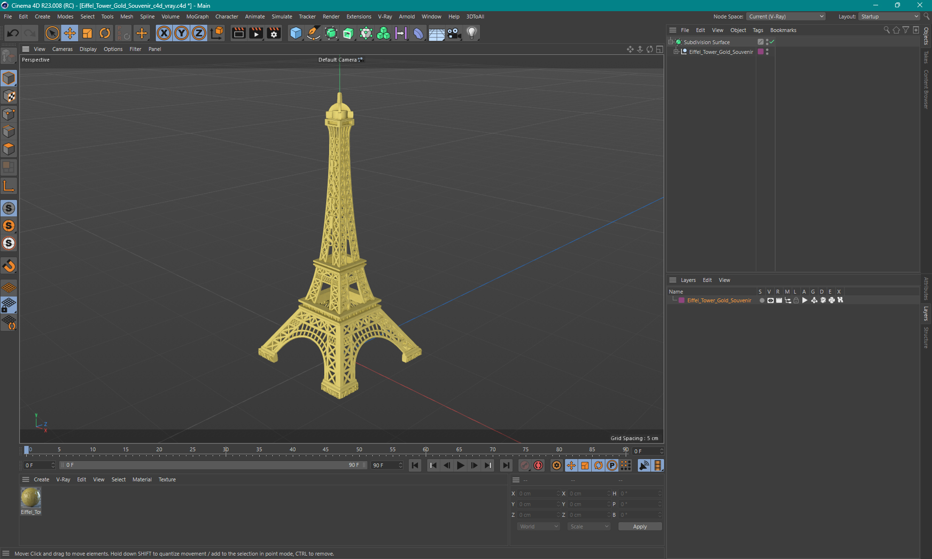 3D Eiffel Tower Gold Souvenir