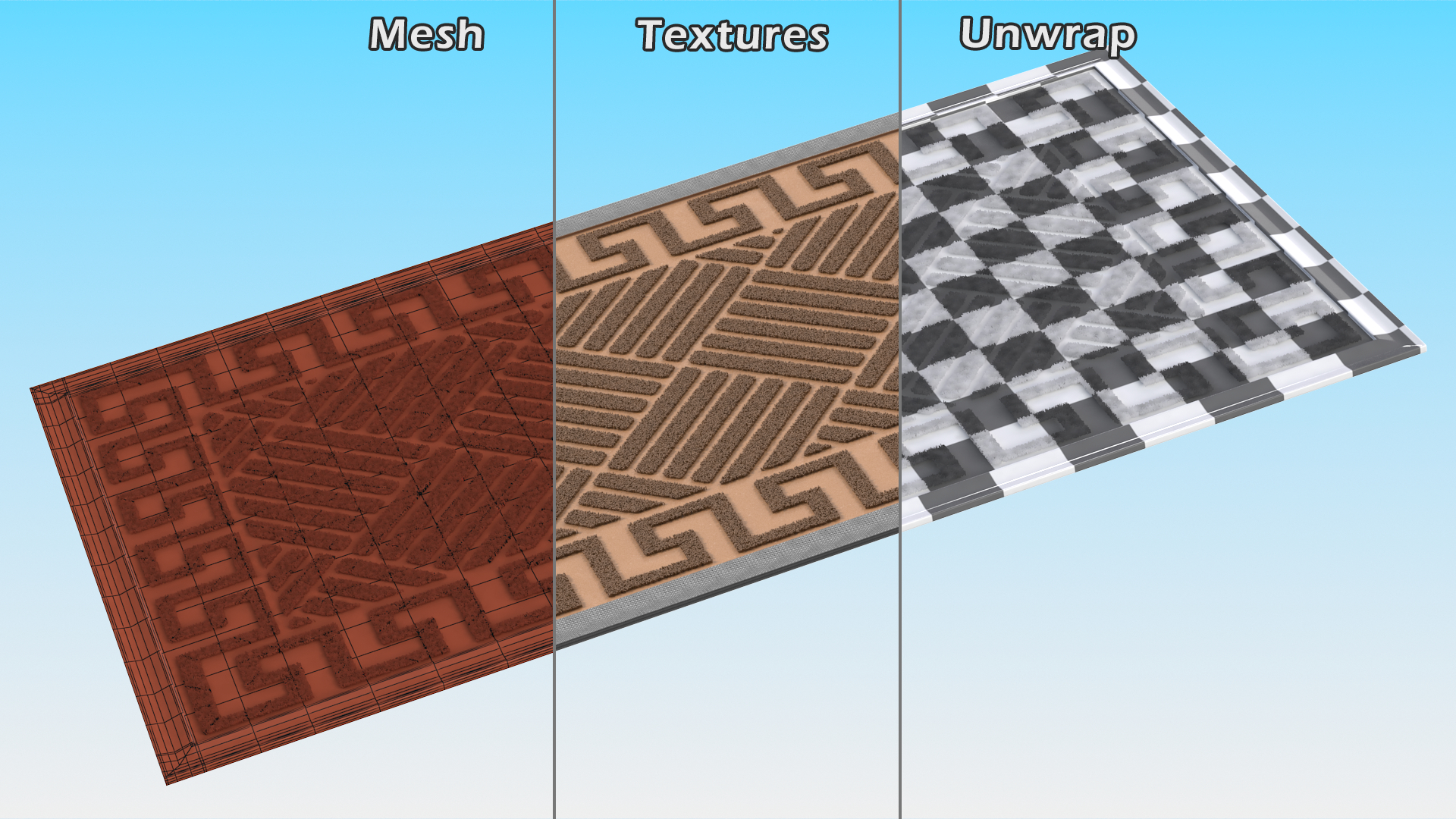 Meander Brown Rectangular Door Mats Fur 3D model