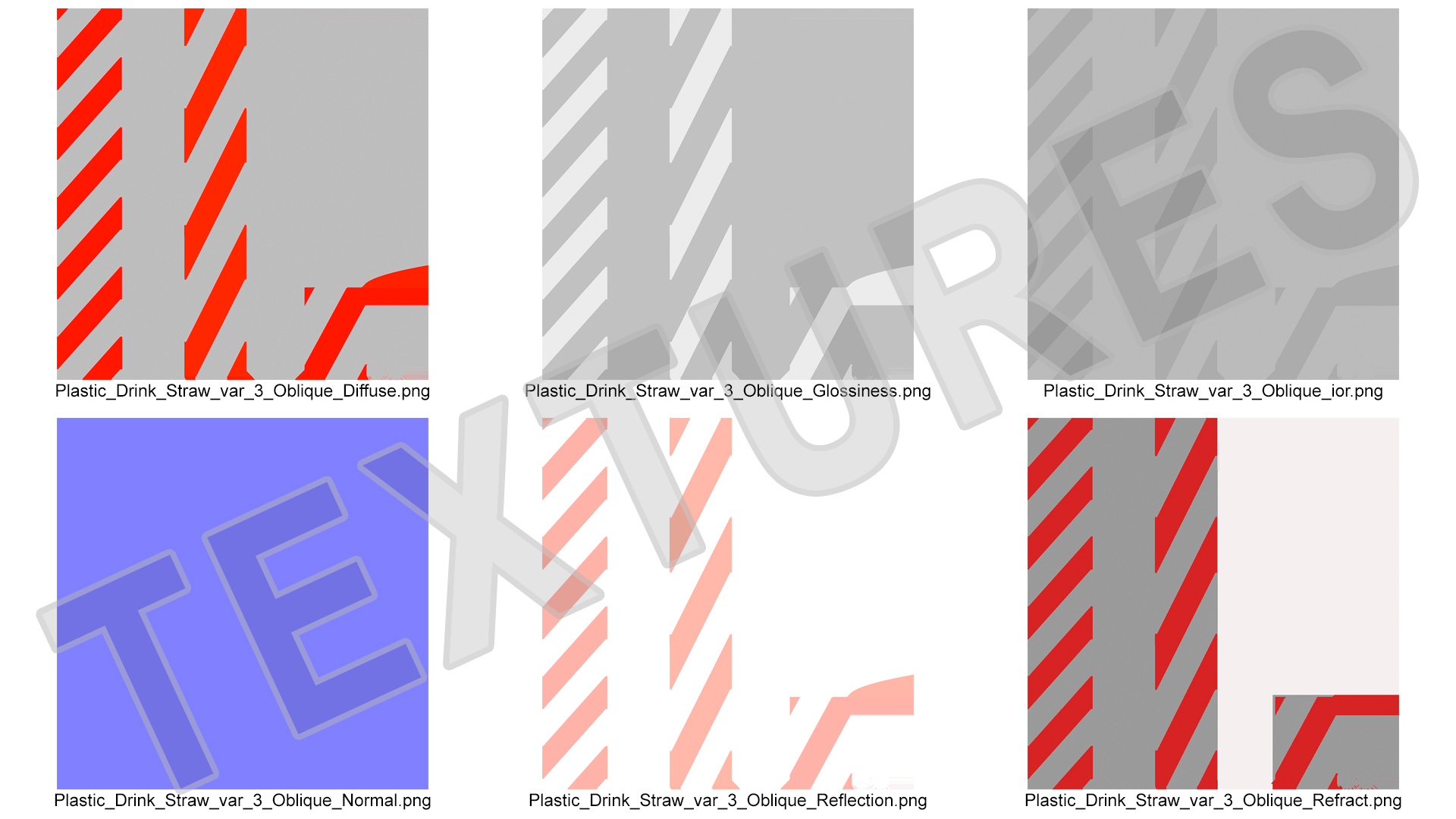 Heart Shaped Drinking Straw Diagonal Stripes 3D model