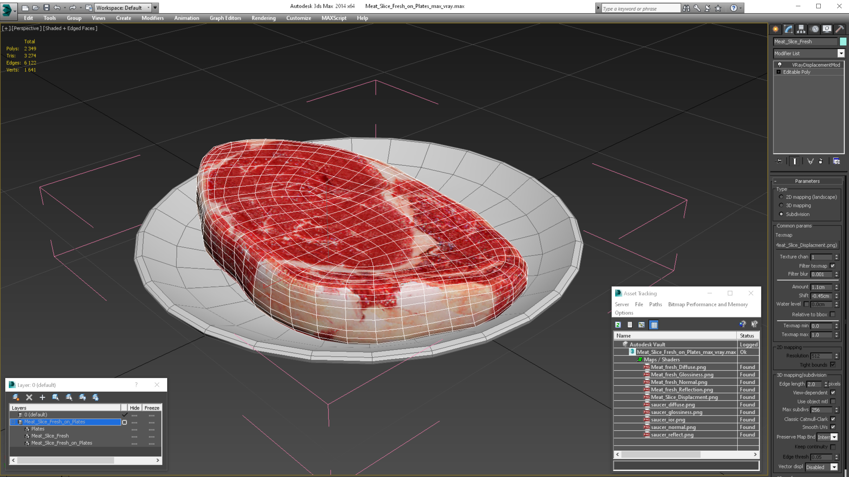 3D Meat Slice Fresh on Plates