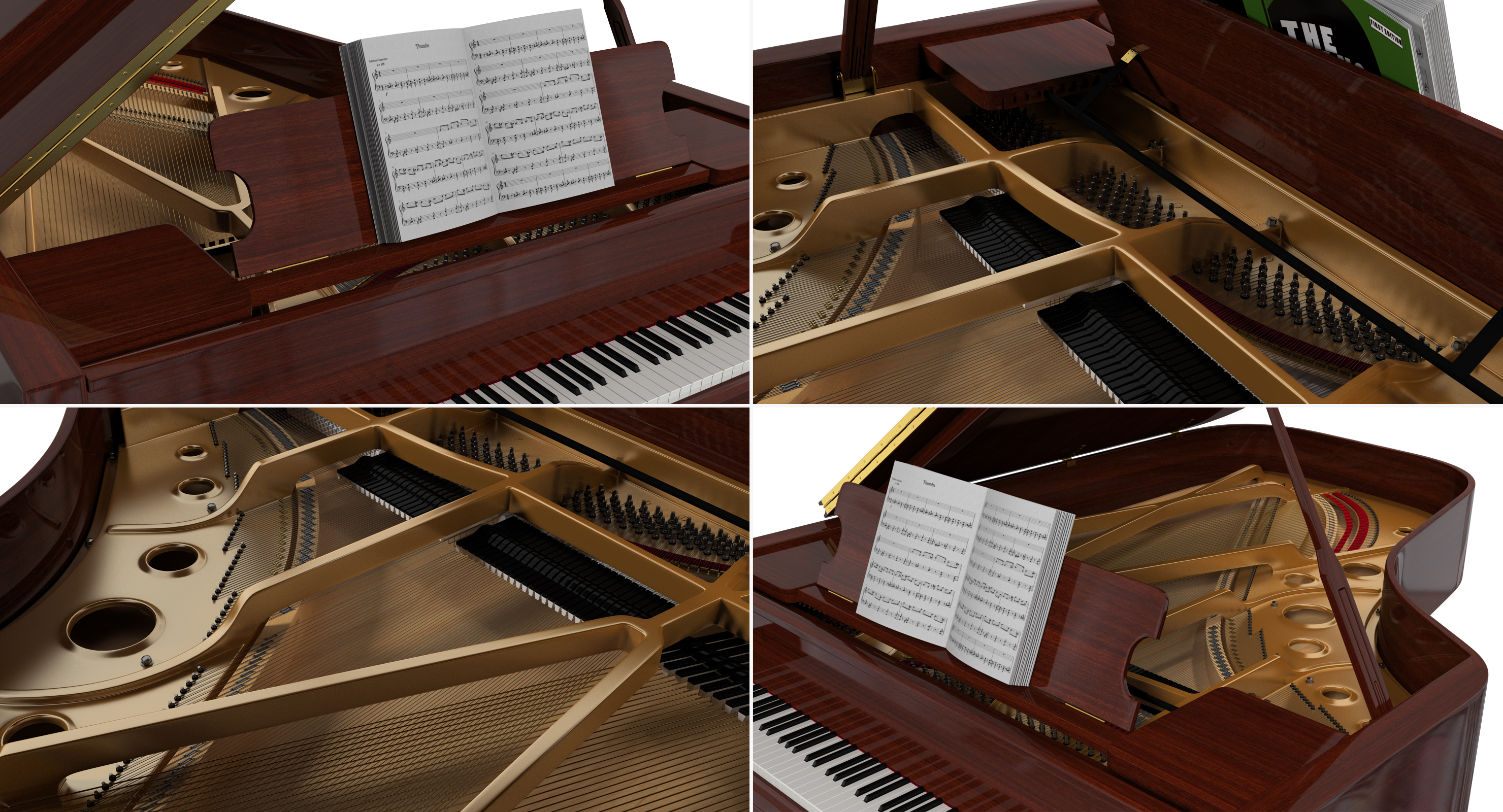 3D Grand Piano with Music Notes Book model