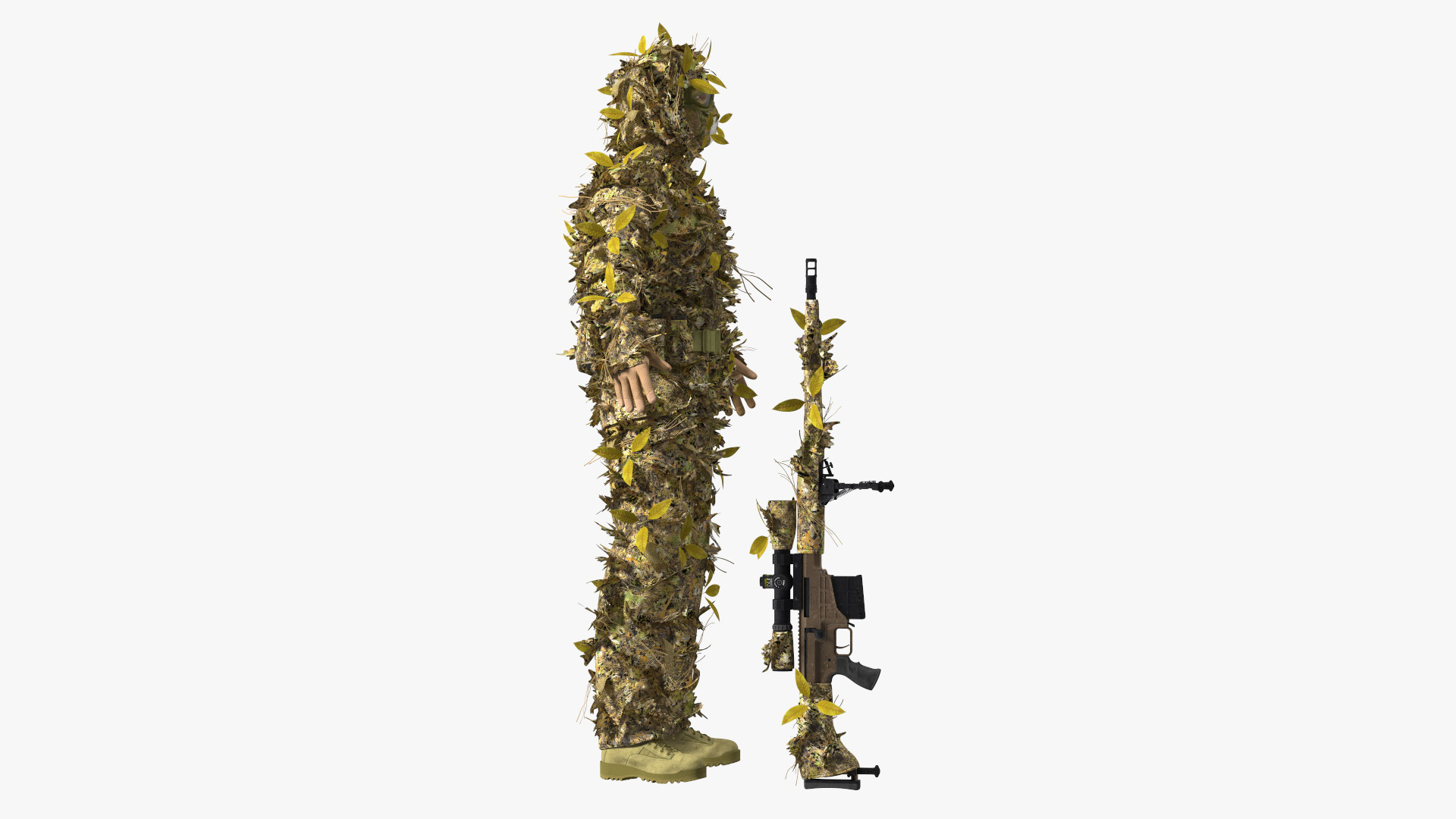 3D Sniper in Ghillie Suit Rigged for Modo model