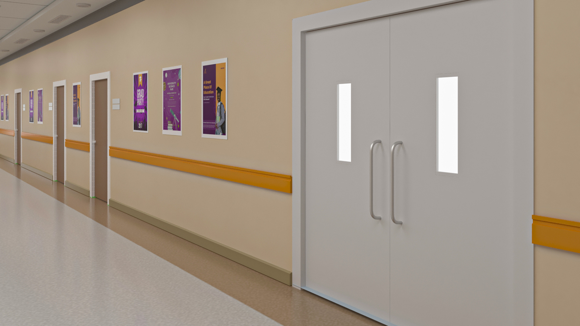 University Hallway Corridor Corner 3D model