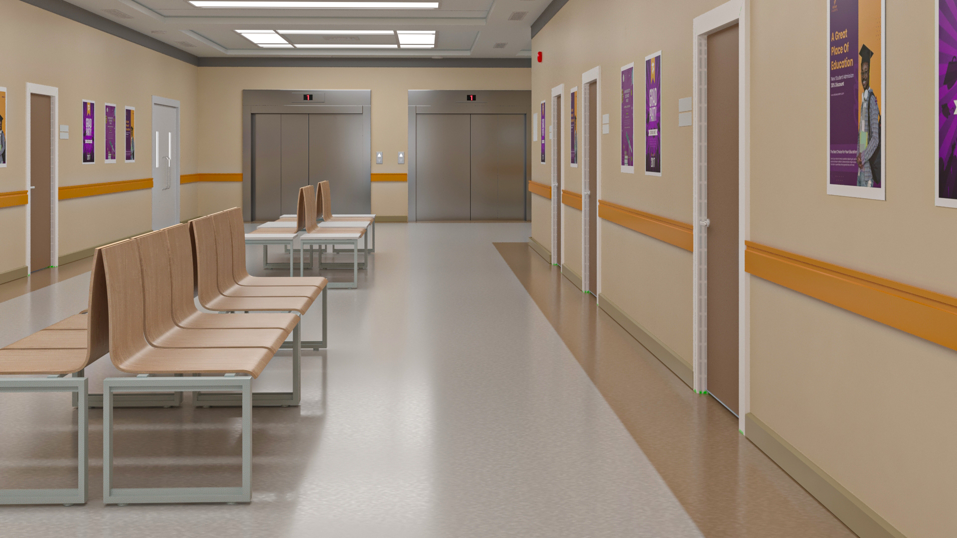 University Hallway Corridor Corner 3D model